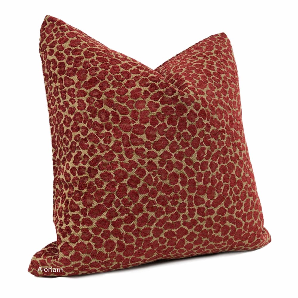 Niobe Red Camel Tan Leopard Spots Chenille Pillow Cover - Soft Decorative Throw Pillow Case for Sofa, Bed, Couch - Home Decor Accent for Living Room & Bedroom