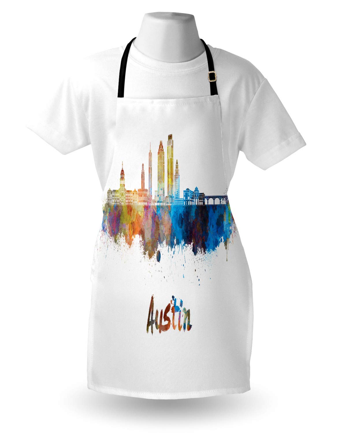 Ambesonne Austin Apron - Adjustable Unisex Kitchen Apron for Cooking, Baking, Gardening