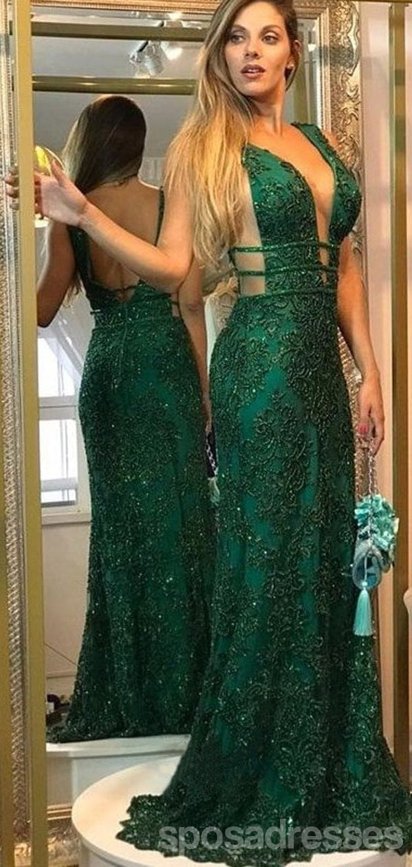 Elegant Green Mermaid Deep V-Neck Backless Long Prom Dress for Women | Formal Evening Gown for Parties, Galas & Special Occasions | Perfect for Prom Night, Homecoming & Black Tie Events
