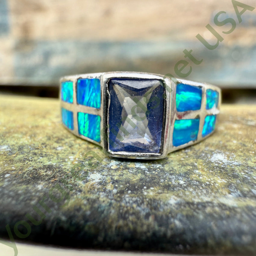 14K Sterling Silver Tanzanite & Opal Ring - Size 8 for Women | Elegant Birthstone Jewelry for Anniversary, Engagement & Special Occasions