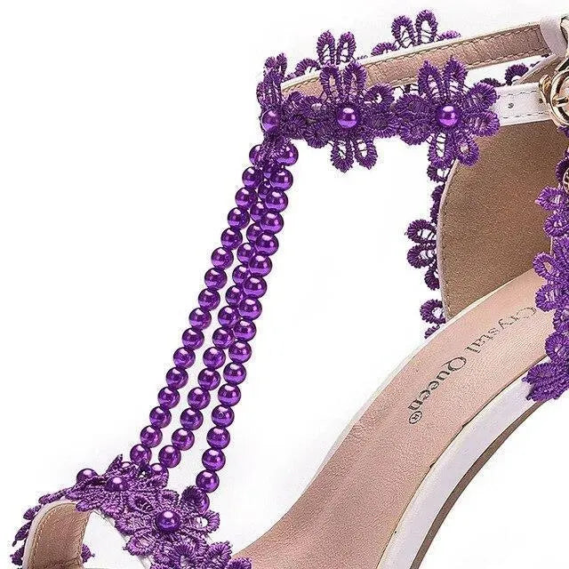 Elegant String Bead Lace Wedding Shoes for Bride – Comfortable Heels for Church Ceremony, Outdoor Photos & Reception
