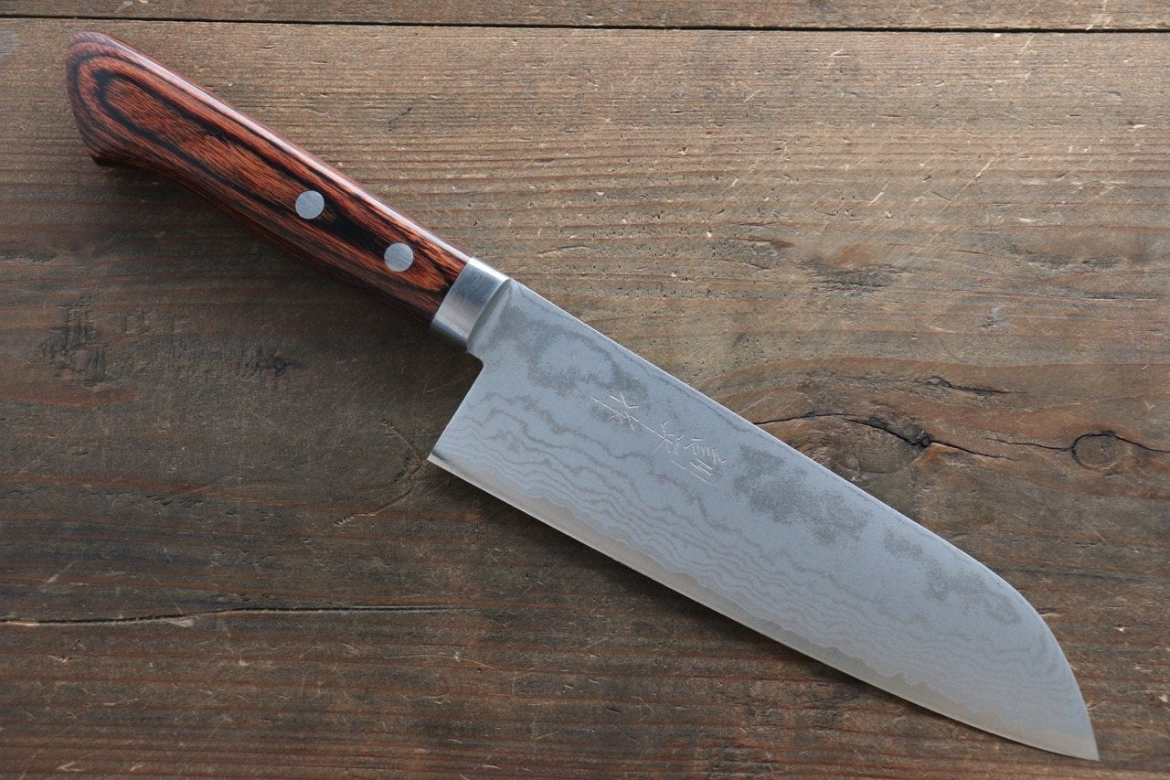 Premium Kunihira Tanzo VG1 Damascus Santoku Knife 170mm - Japanese Chef Knife with Mahogany Handle - Perfect for Slicing, Dicing & Precision Cooking in Professional & Home Kitchens