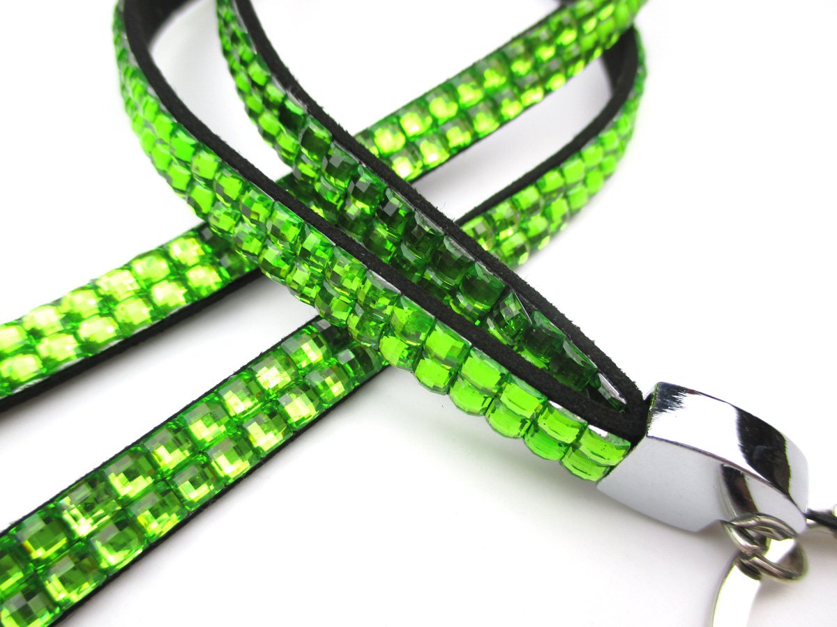 Stylish Rhinestone Lanyard with Bling Crystal Necklace, Badge Reel & Horizontal Card Holder - All-in-One Business ID/Key Holder (Green) | Perfect for Office, Events, Conferences & Work Security