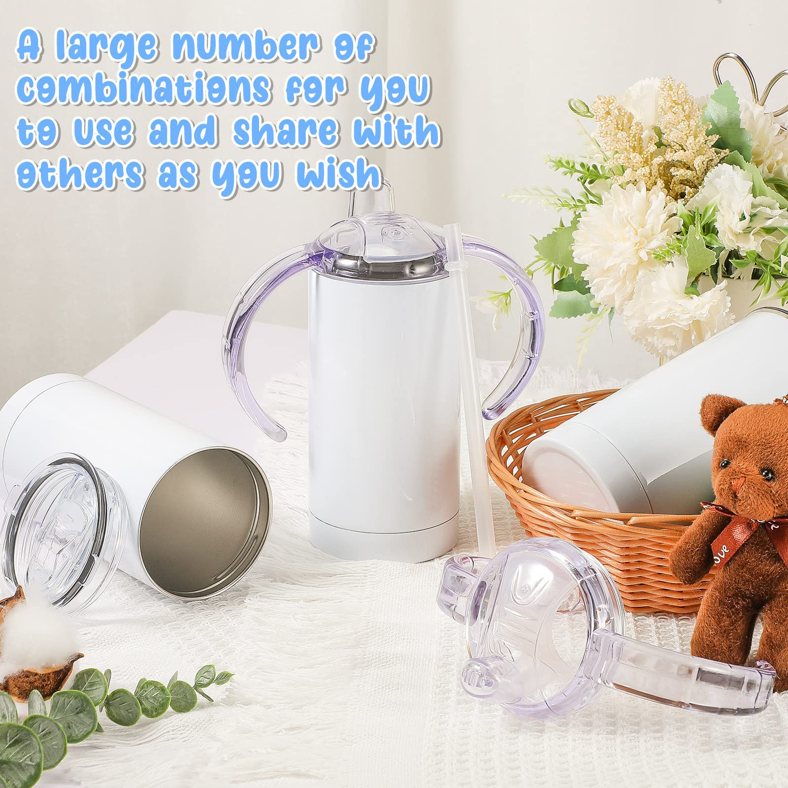 20 Pack 12oz Sublimation Sippy Cups - Blank Stainless Steel Kids Tumblers with Handle & Lid - Insulated Water Bottles for Toddlers - DIY Party Favors & Gifts - Perfect for Birthdays, Preschool & Outdoor Activities