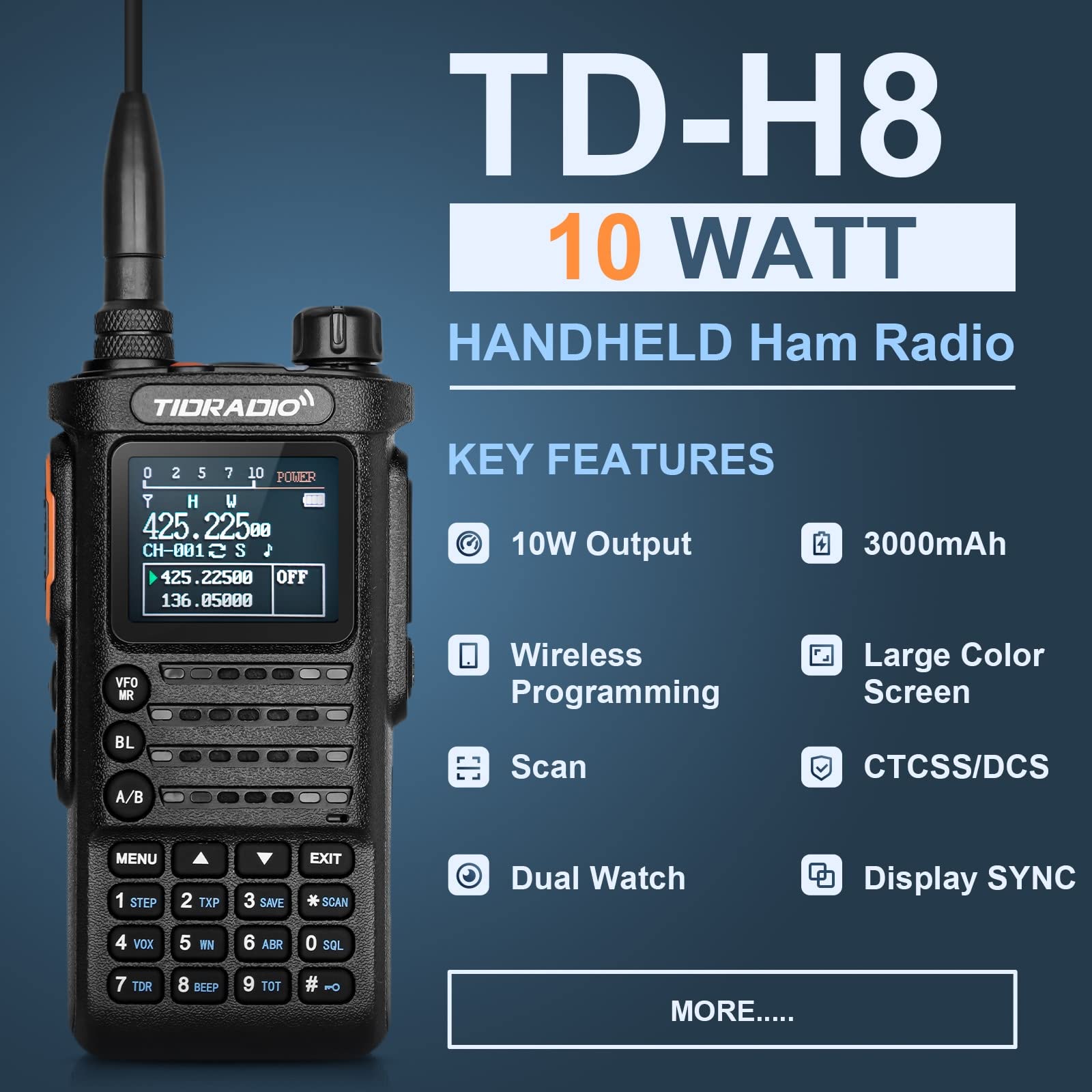 TIDRADIO TD-H8 (2nd Gen) 10W High Power Dual Band Ham Radio - Long Range Two-Way Walkie Talkie with 2 Batteries, Speaker Mic & USB-C Charger - Ideal for Outdoor Adventures, Emergency Communication and Group Activities