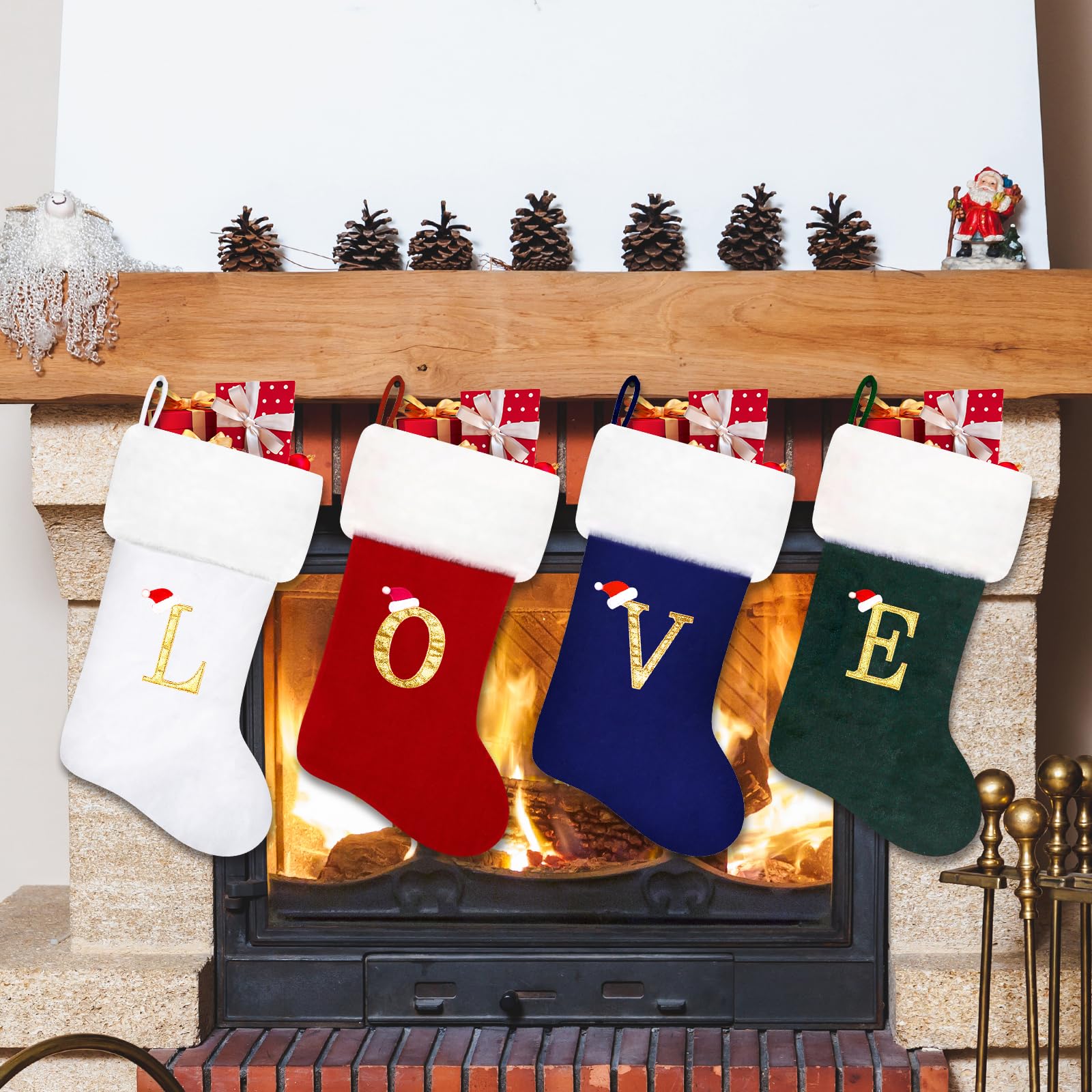 20 Inch Red Velvet Christmas Stockings with White Plush Cuff - Personalized Embroidered Monogram Holiday Stockings for Family, Fireplace & Tree Decor - Soft Xmas Gift Stocking for Kids Adults (Set of S) | Perfect for Holiday Home Decor & Christmas Gift Giving
