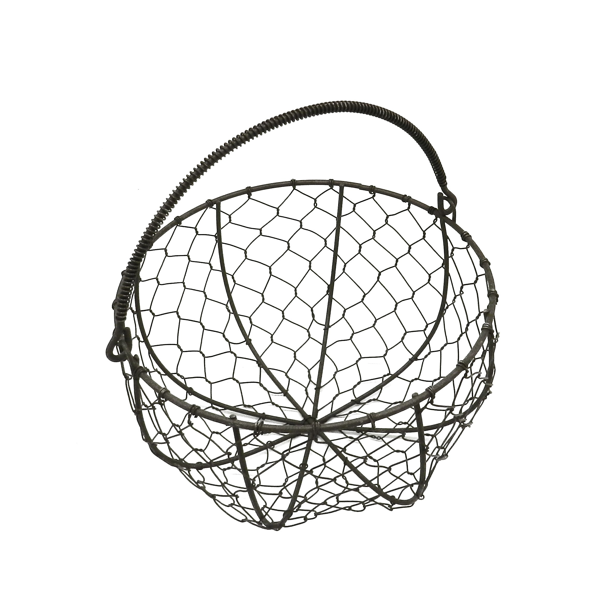 Vintage Round Metal Wire Egg Basket with Handle - Rustic Country Style Storage Basket for Eggs, Fruits, and Decor (8