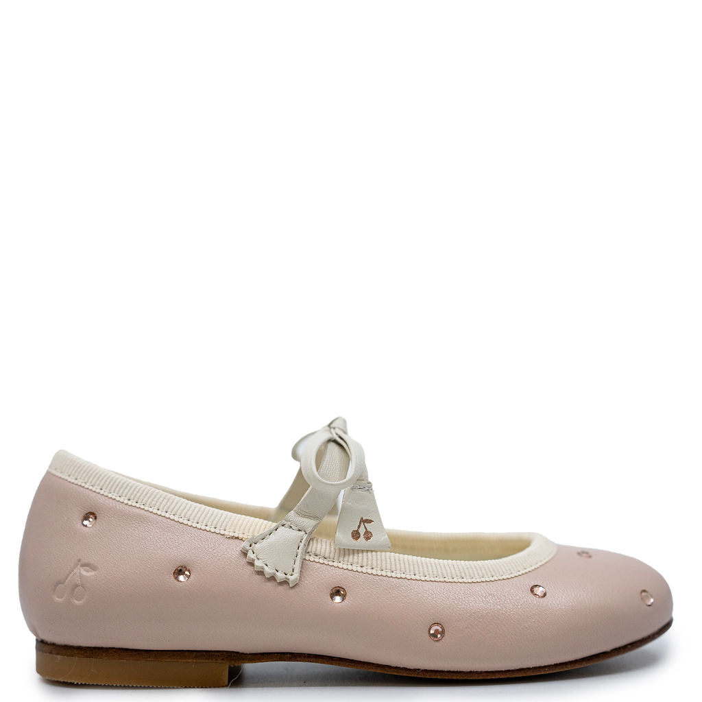 Bonpoint Rose Embellished Eveline Mary Jane Shoes for Girls - Elegant Floral Embroidered Leather Ballet Flats for Special Occasions & Dress-Up Play