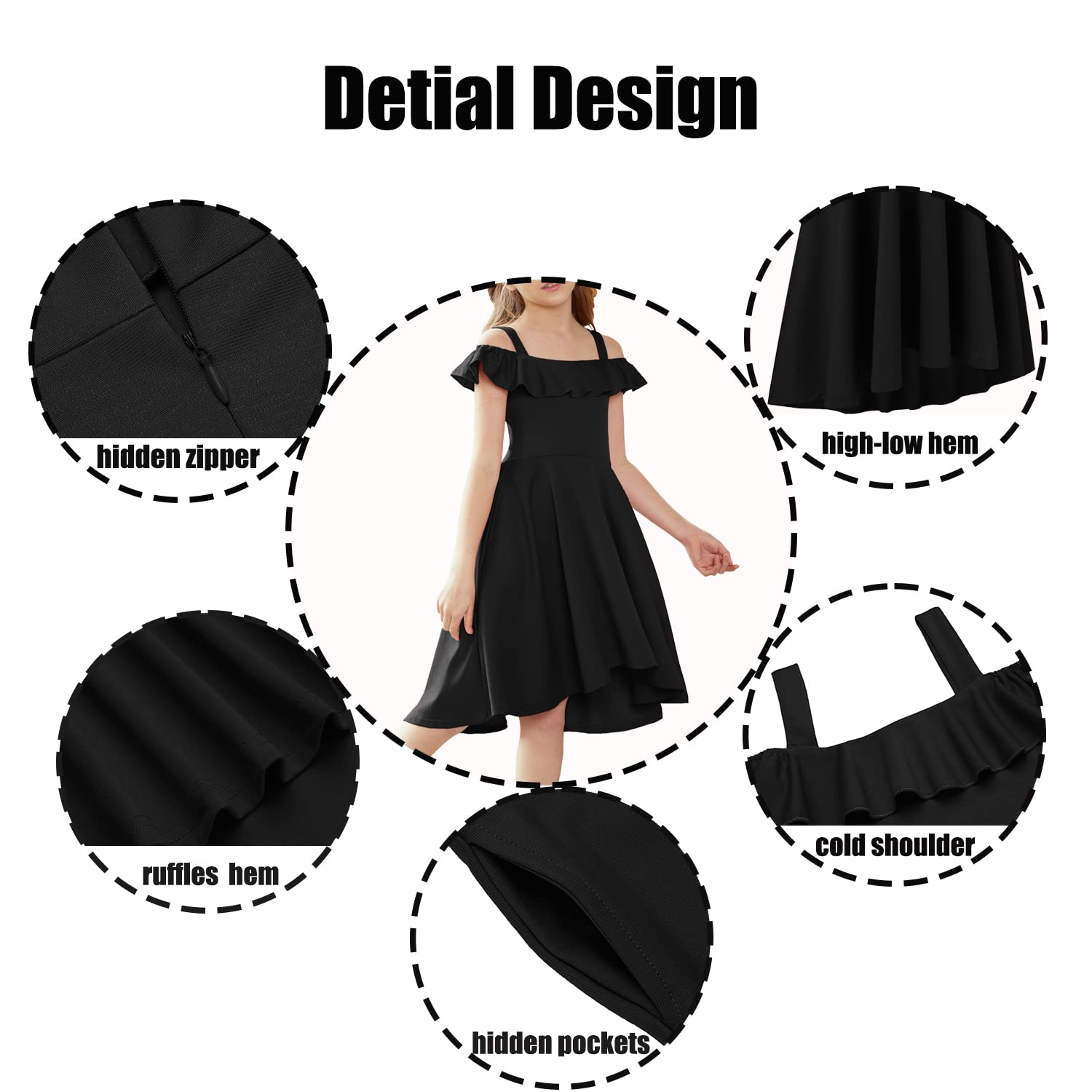 Arshiner Girls Summer Dress - Off Shoulder Flutter Sleeve Midi Swing Dress with Pockets | Casual & Formal Wear for Kids | Perfect for Beach, Party & Everyday Outfits