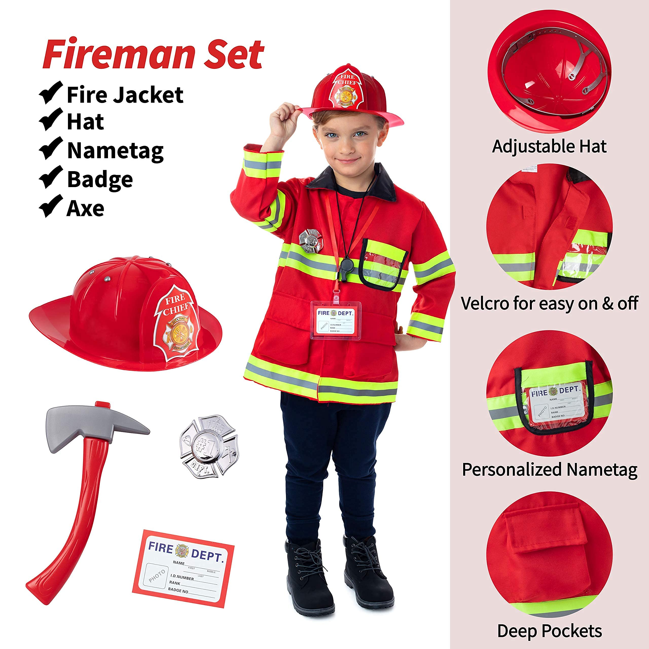 Born Toys Deluxe Premium Washable Hero & Dress Up Trunk Set - Fireman, Policeman, Doctor, Construction Worker, Gardener & Chef Costumes for Kids Ages 3-8 | Perfect for Role Play, Pretend Play & Halloween Costumes