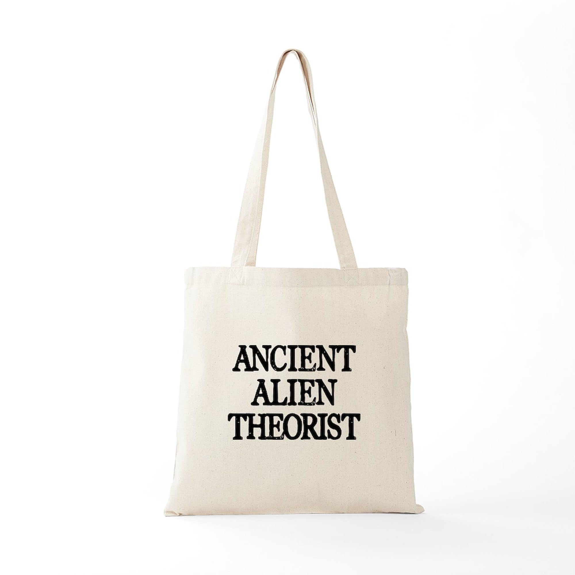 Ancient Alien Theorist Tote Bag - Natural Canvas Reusable Shopping Bag for Groceries, Books & Daily Use | Eco-Friendly Cotton Tote for Work, School & Travel