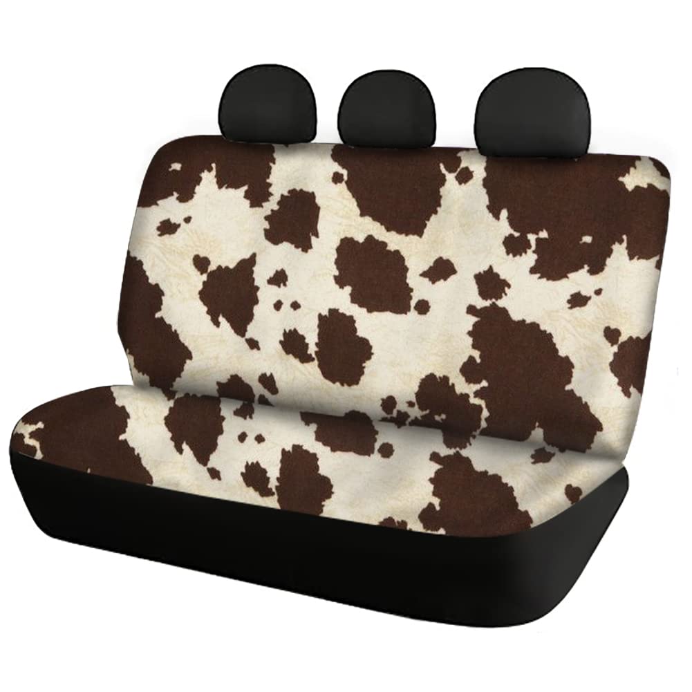 FKELYI Brown Cow Print Car Seat Covers Set - Waterproof Back Seat Protector, Universal Fit for Most Vehicles, Durable Auto Bench Cover Accessories - Perfect for Trucks, SUVs, Sedans & Road Trips