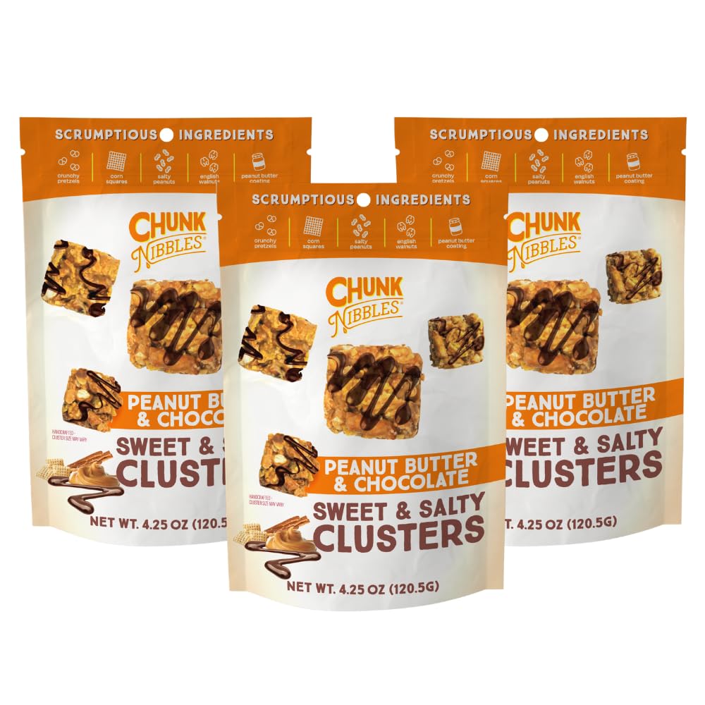 Crunchy Peanut Butter Chocolate Snack Mix - Sweet & Salty Trail Mix for Kids & Adults | 4.25oz Resealable Packs (3-Pack) | Perfect for School Lunches, Office Snacks & Movie Nights