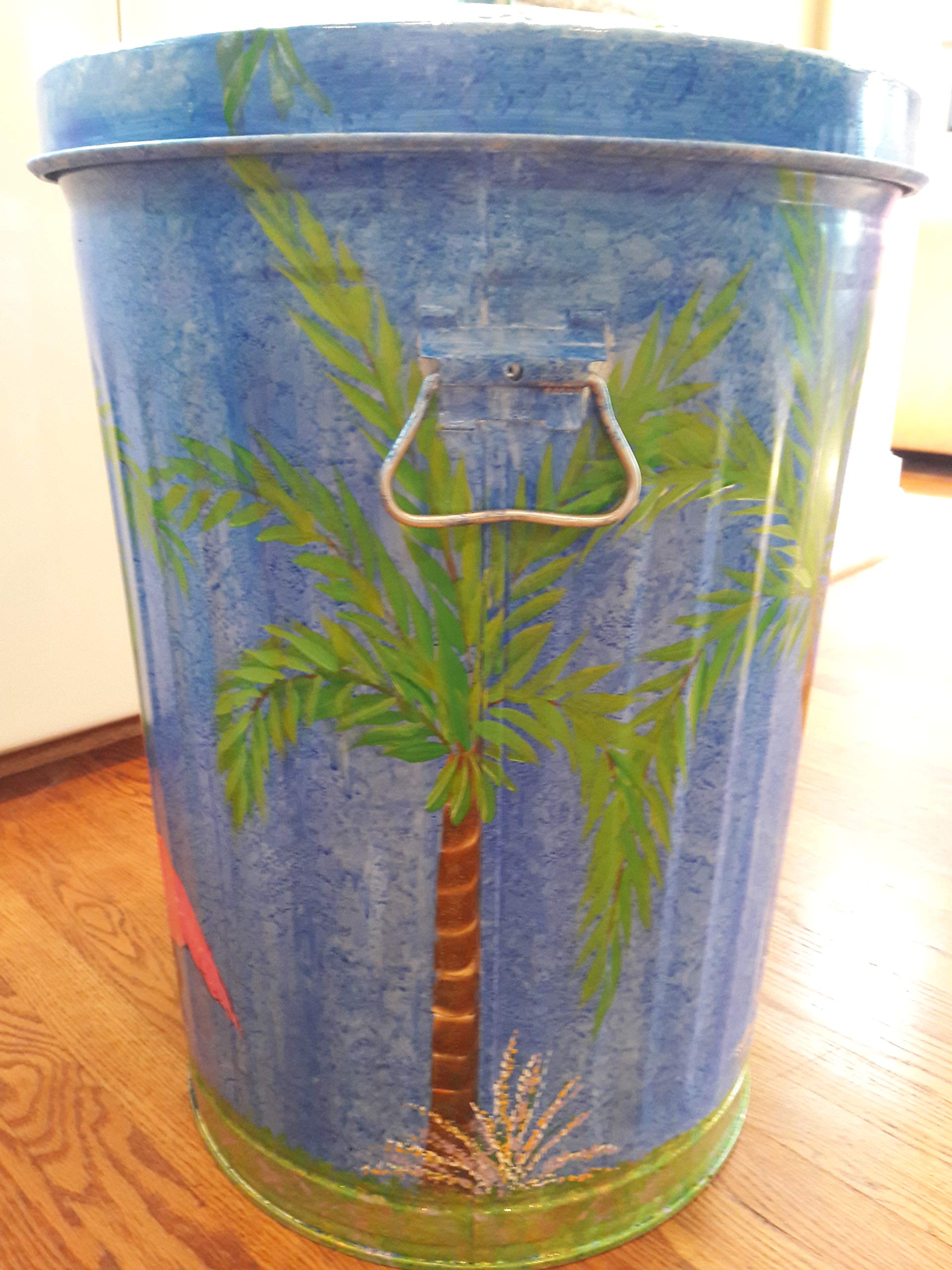 20 Gallon Hand Painted Galvanized Steel Trash Can - Durable Outdoor & Indoor Garbage Bin for Home, Office, Kitchen, and Garden Waste Disposal