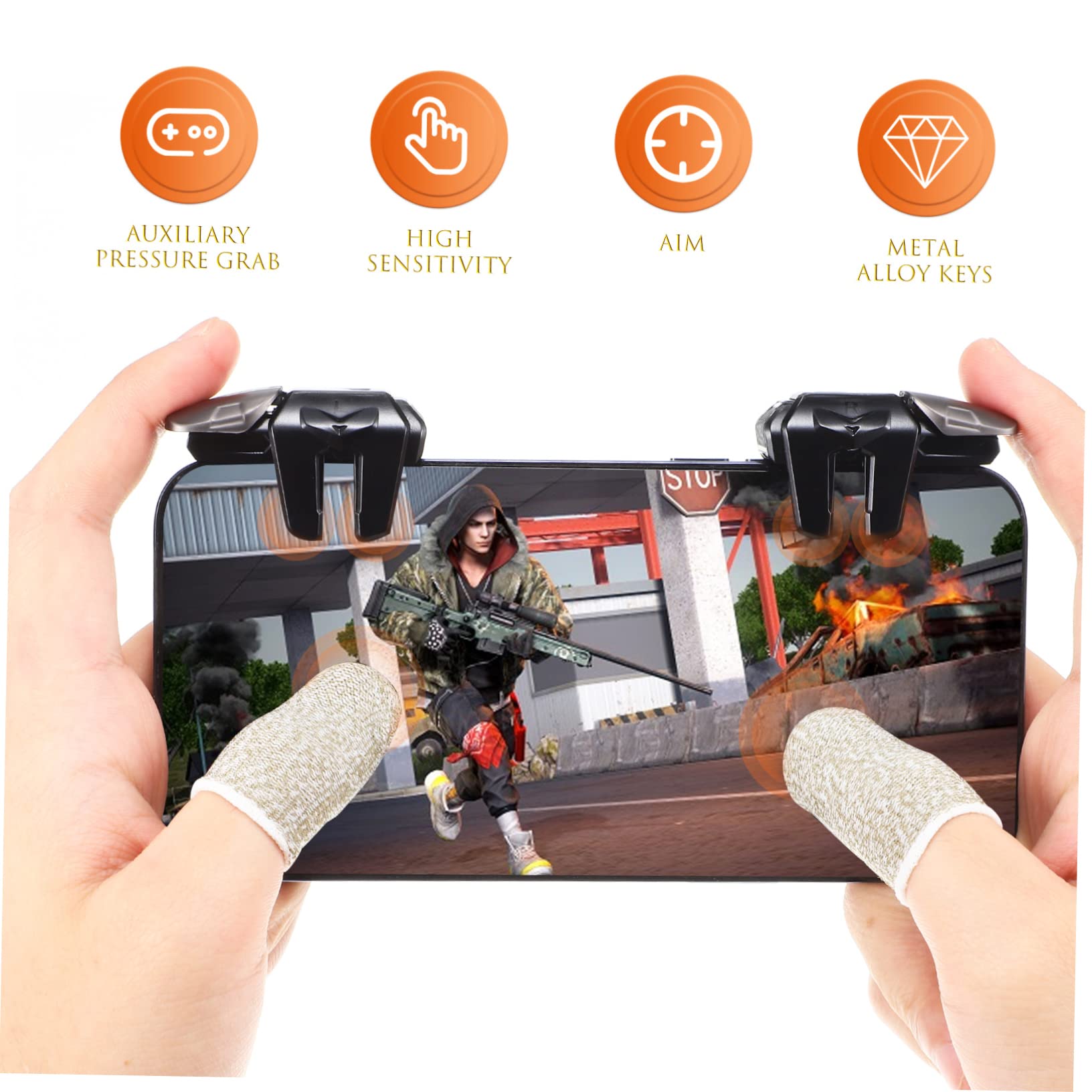 4 Pairs Auxiliary Button Gaming Triggers for PUBG Mobile - Phone Controller Grip with Cooling Radiator - Game Accessories for iPhone & Android - Enhance FPS Shooting in Fortnite, Call of Duty Mobile & More