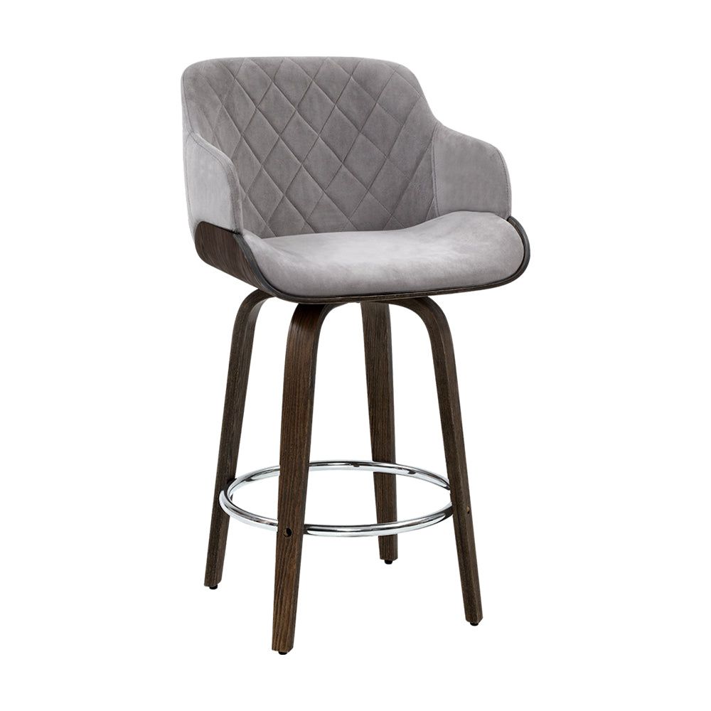 Swivel Bar Stool with Velvet Padded Seat and Wooden Base - Perfect for Kitchen Islands, Home Bars, and Dining Counter Height Tables