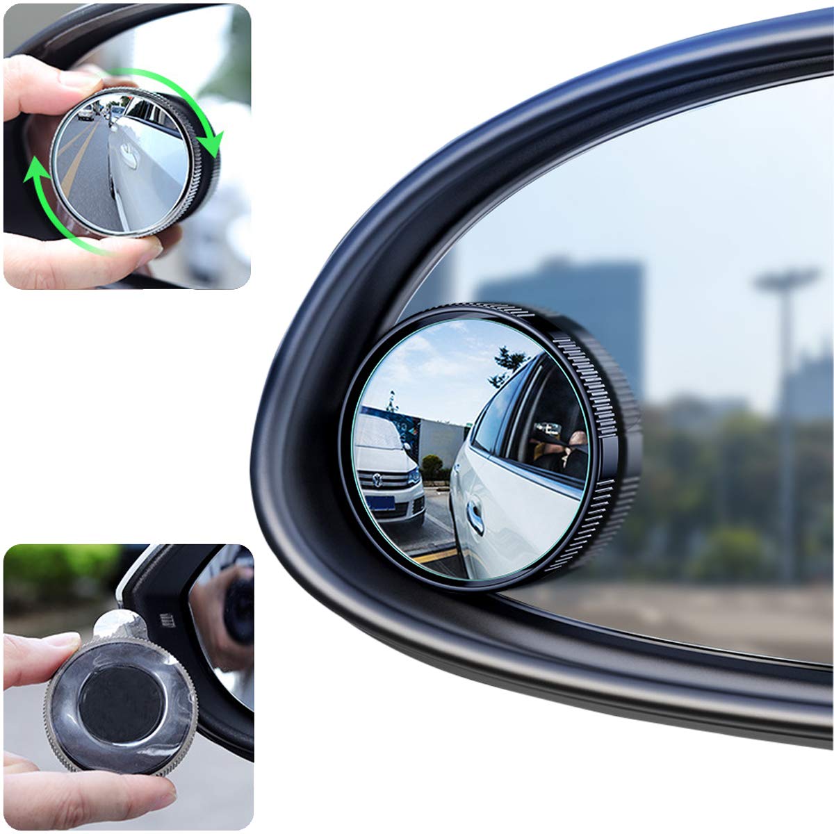 Car Blind Spot Mirror - HD Round Glass Framed Convex Rear View Mirror with Wide Angle & Adjustable Suction Cup for Cars, SUVs, Trucks - Improve Driving Safety & Eliminate Blind Spots