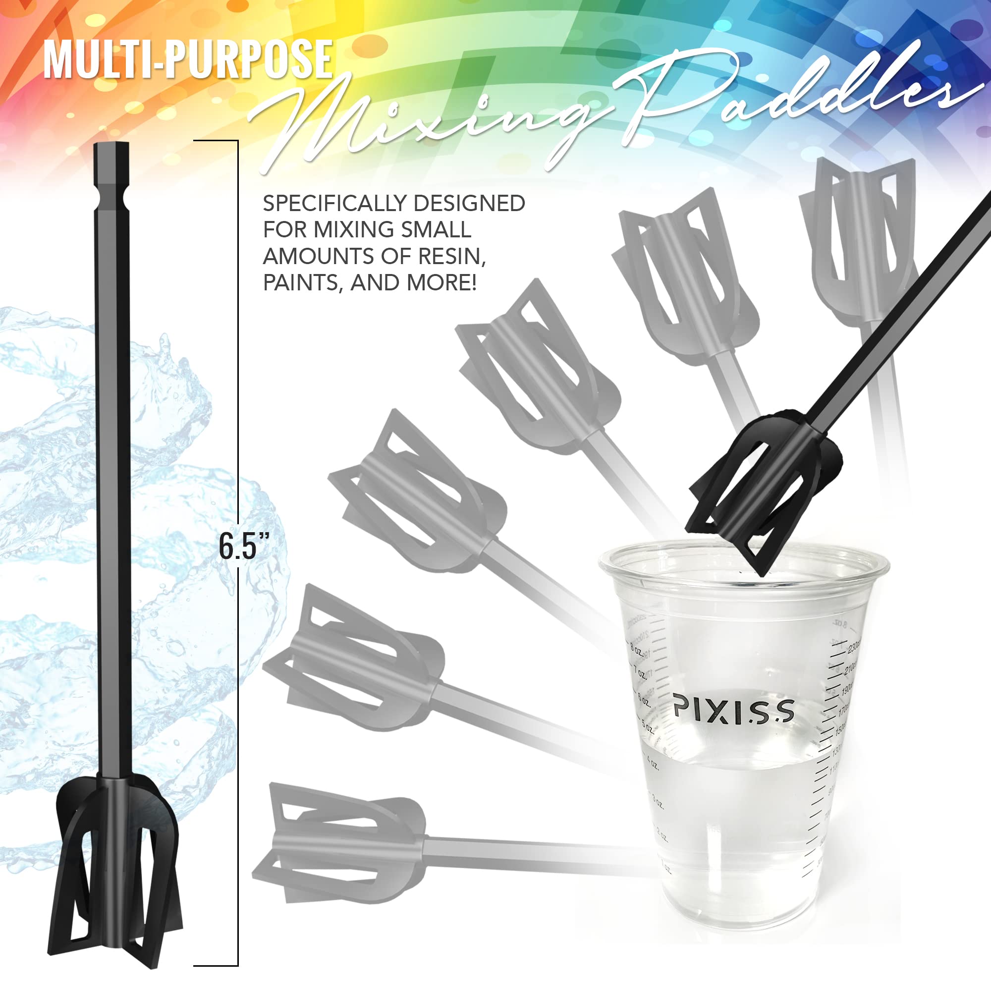6-Pack Reusable Plastic Epoxy & Paint Mixer Paddles - Bidirectional Drill Attachment Stirrer for Resin, Epoxy, Paint - Perfect for DIY Projects, Home Renovations & Crafting