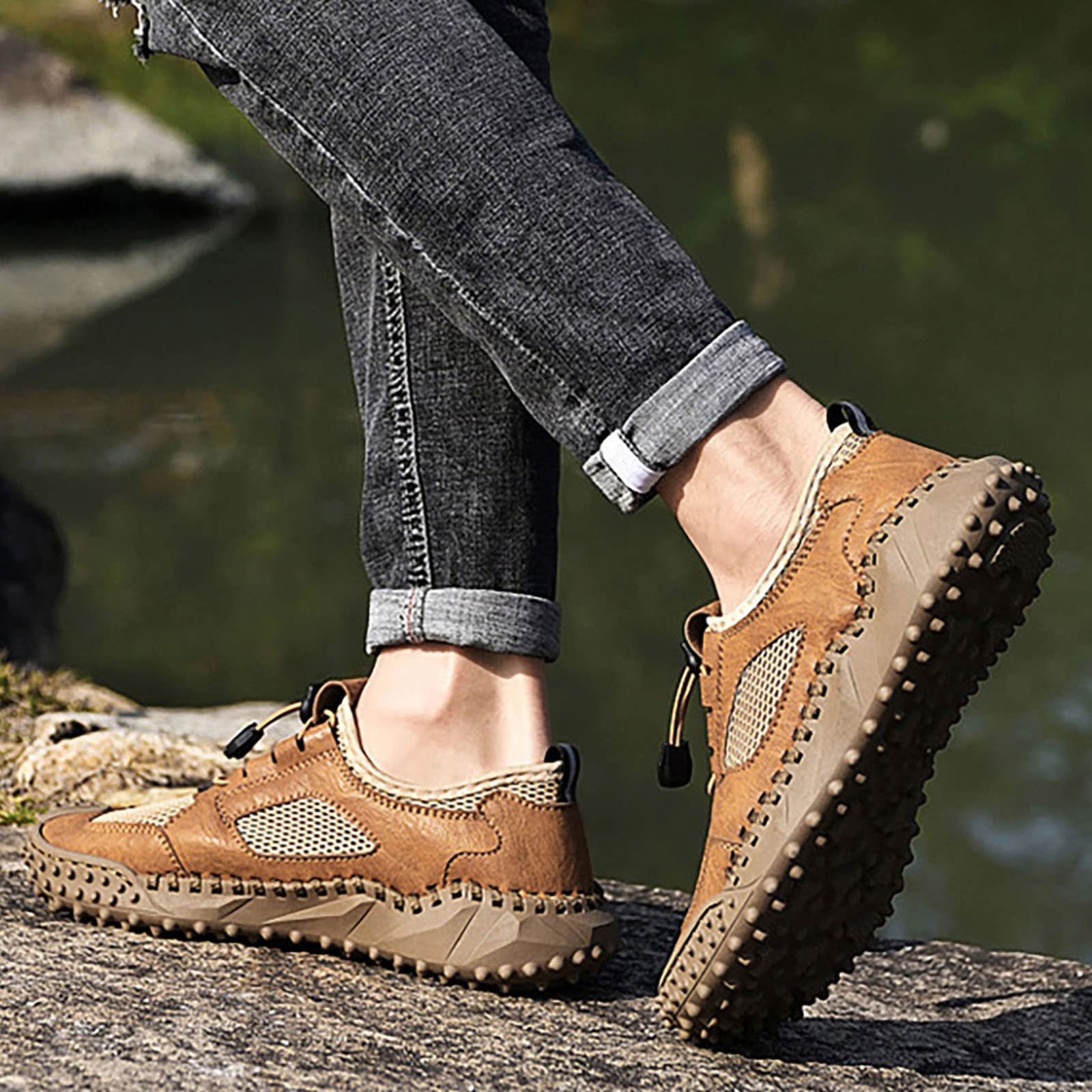 **Men's Adjustable Slides - Best Walking Sandals for Men | Tan & Black Suede Boat Shoes, Leather Fisherman Sandals & Sliders | Steel Toe Work Slides for Beach, Pool & Outdoor Activities**