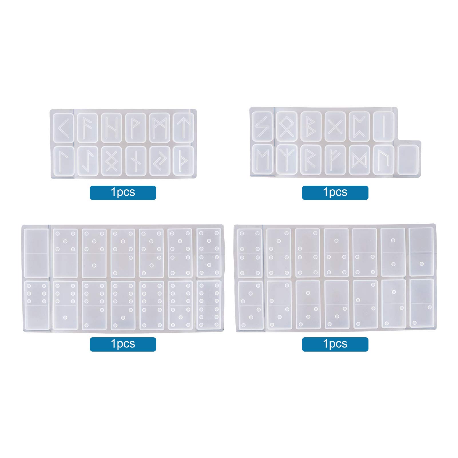 2Pcs Domino Resin Silicone Molds & 2Pcs Runes Letter Symbol Molds for DIY Epoxy Resin Casting - Perfect for Jewelry, Keychains, and Home Decor Crafts
