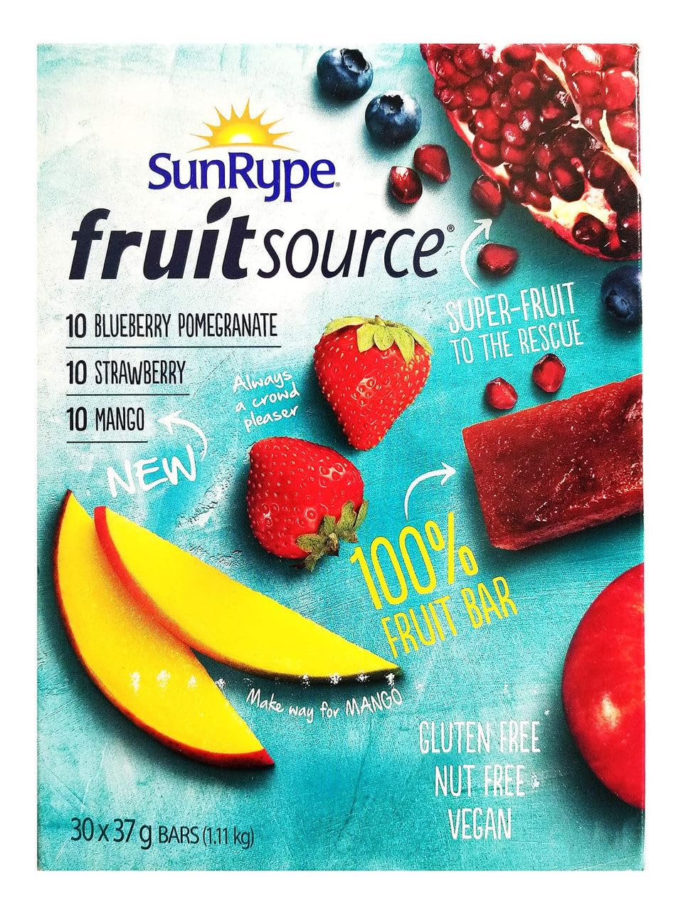 Sunrype 100% Natural Fruit Bars - 30 Count, 3 Delicious Flavors (Strawberry, Raspberry, Apple), Gluten-Free & Vegan Snacks - Imported from Canada | Perfect for Lunchboxes, Hiking & Healthy On-the-Go Snacking
