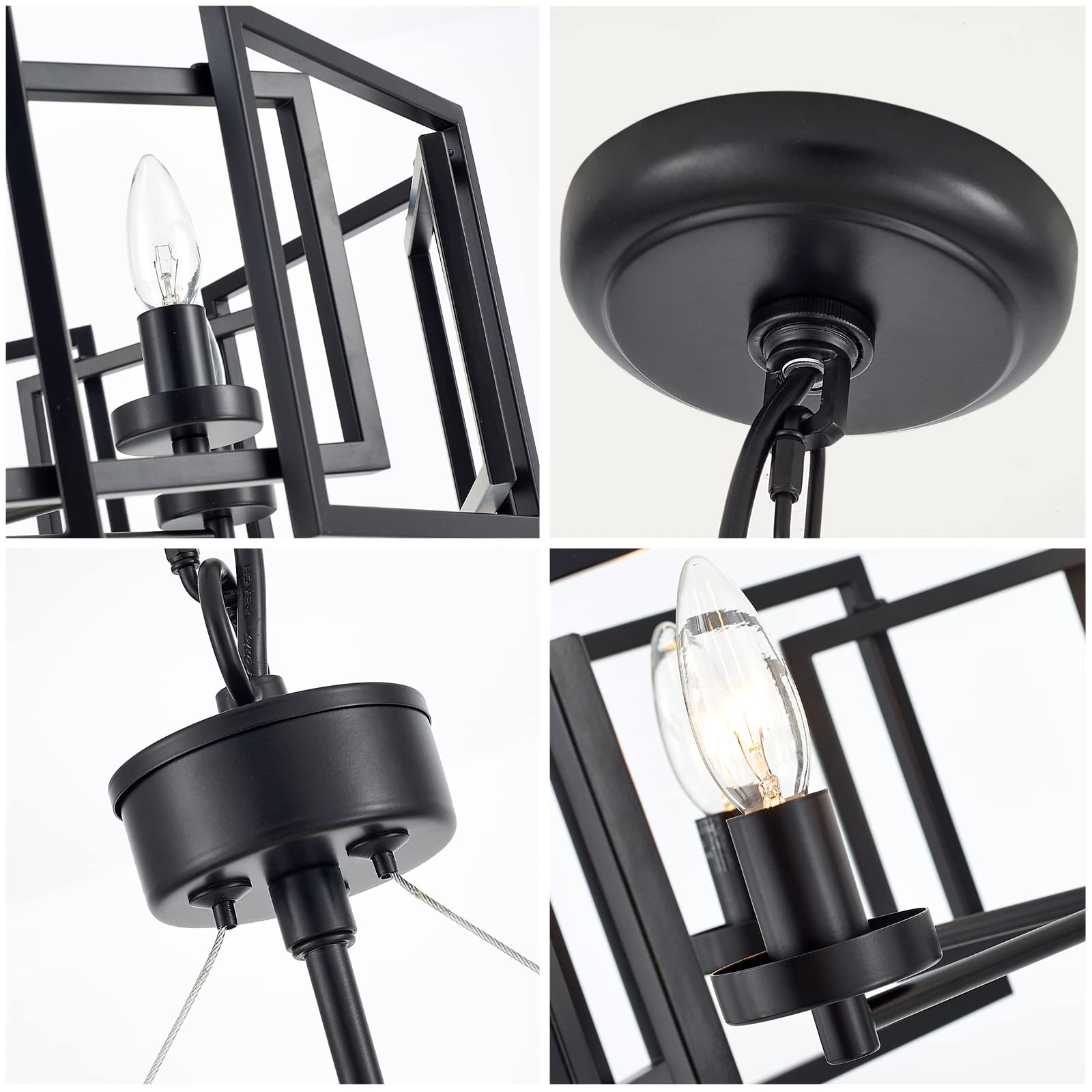 Industrial Style Chandelier - Matte Black Geometric Pendant Light Fixture with 5 Lights for Dining Room, Living Room, Kitchen Island & Bedroom | Perfect for Modern Farmhouse, Loft & Industrial Decor