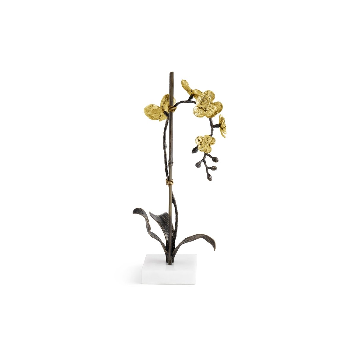 Elegant Gold Orchid Stem Sculpture - Handcrafted Home Decor for Living Room, Wedding Centerpiece, and Luxury Gift Ideas
