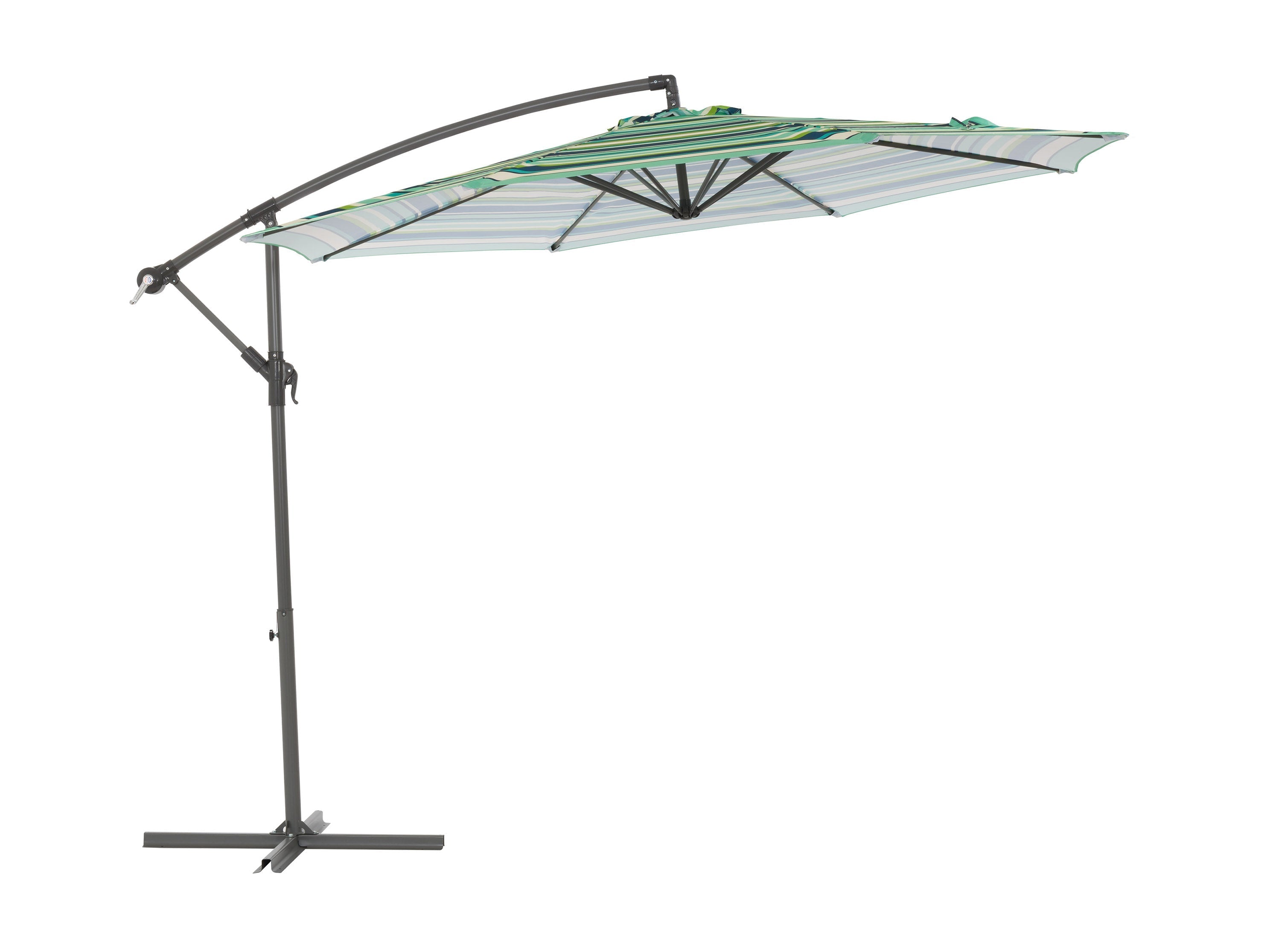 10ft Striped Offset Umbrella - Blue & Green Outdoor Patio Umbrella for Poolside, Garden, and Backyard Relaxation