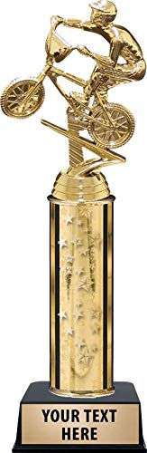 Custom Engraved BMX Bike Trophy for Men - Gold Stars & Crown Awards - Personalized Sports Recognition for Competitions & Events