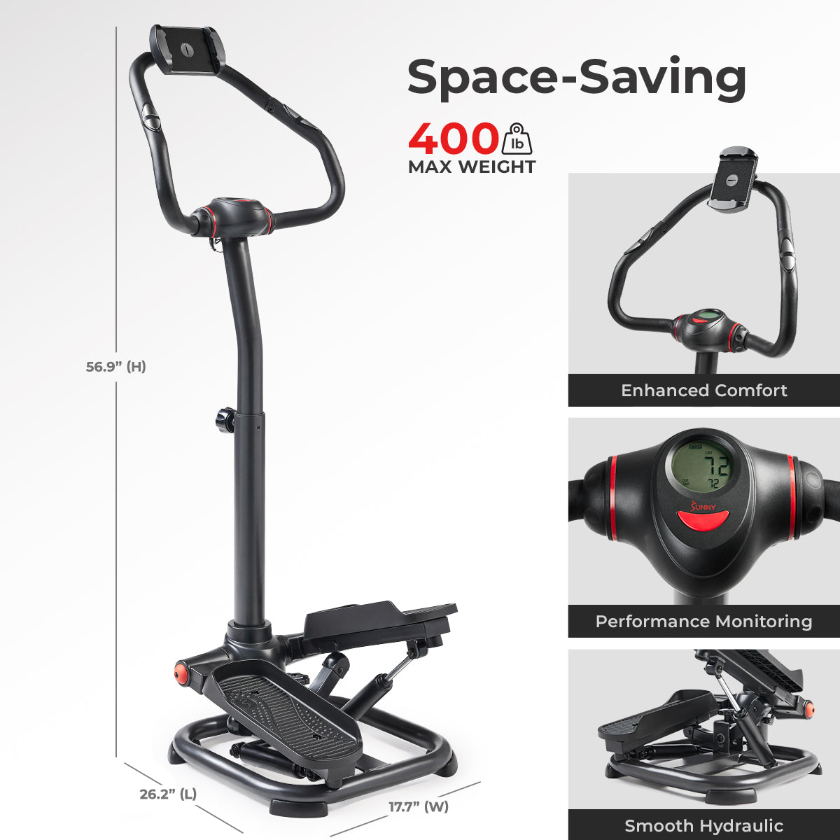 Smart Heavy Duty Power Stepper with Handlebar & Resistance Bands - Full Body Workout Equipment for Home Gym, Cardio & Strength Training