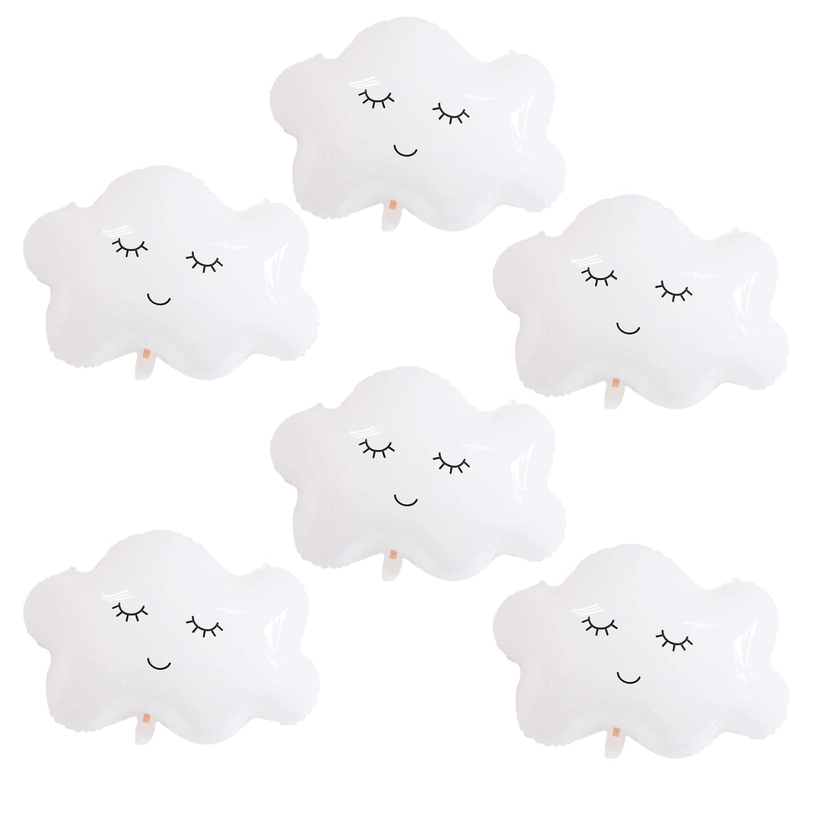 White Cloud Shaped Foil Balloons - 6pcs Smile Face Mylar Balloons for Wedding, Birthday & Christmas Party Decorations | Perfect for Baby Showers, Gender Reveals & Indoor/Outdoor Events