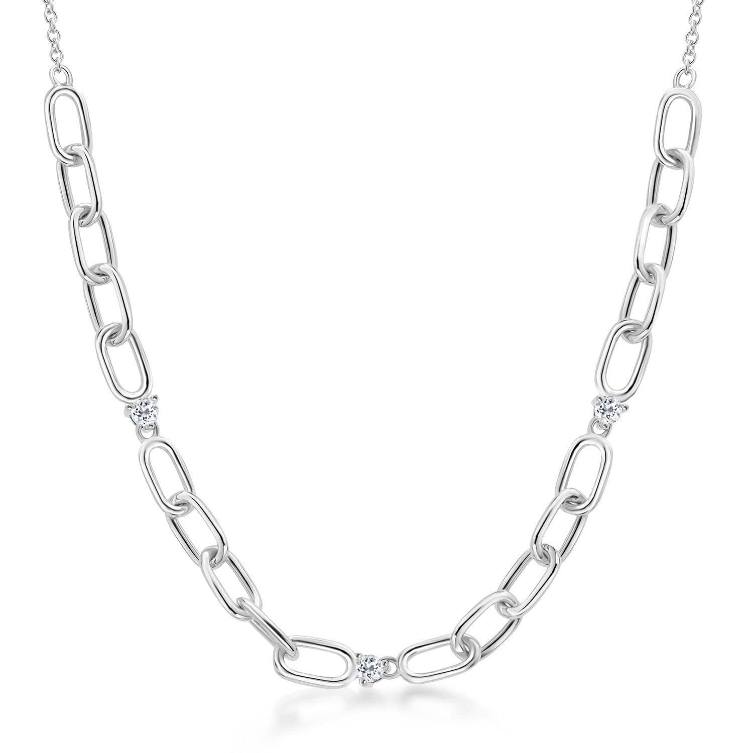 0.26 Ct Round White Topaz 925 Sterling Silver Paperclip Chain Necklace for Women - Elegant Layering Jewelry for Everyday Wear & Special Occasions