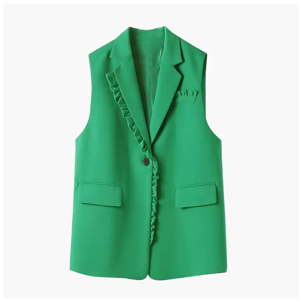 Women's Casual Outerwear Vest - Lightweight Fungus Edge Suit Collar Coat (Green, Medium) | Perfect for Office Wear, Spring Layering & Outdoor Activities
