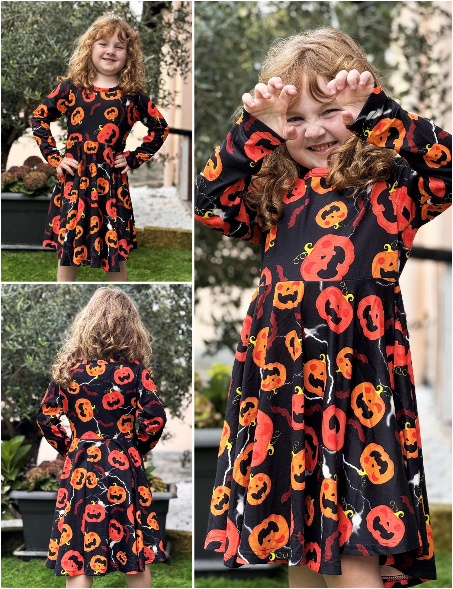Arshiner Girls Long Sleeve Stretchy A-Line Twirly Skater Dress - Soft Comfortable Stretch Fabric for School, Party & Everyday Wear - Perfect for Dance Classes, Birthday Parties, Christmas Celebrations - Great Gift for Birthdays & Holidays | Ideal for School Performances, Playdates, Tea Parties, Ballet Practice & Seasonal Festivities | Versatile for Casual Outings, Family Gatherings, Photo Shoots & Special Occasions | Perfect for School, Playdates, Parties, Holidays, and Everyday Wear