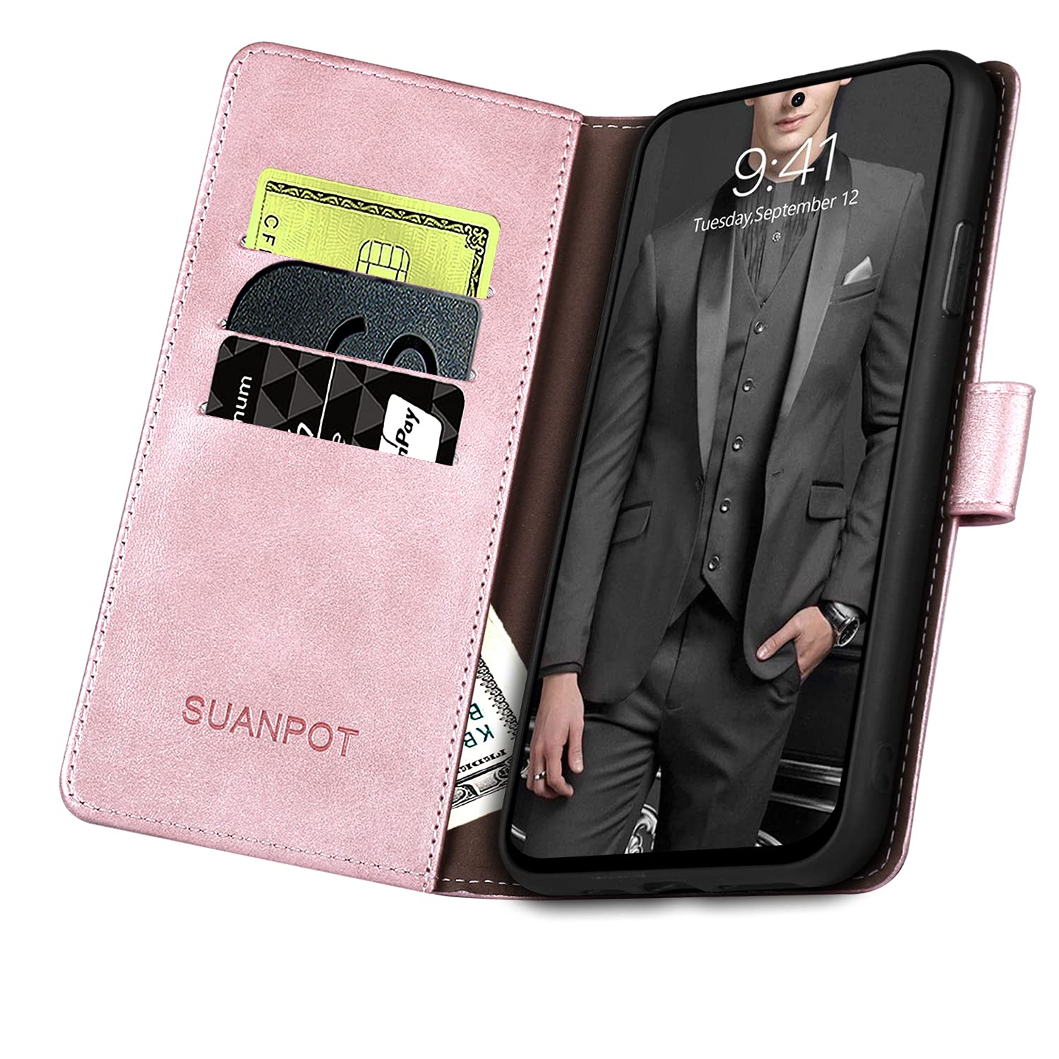 SUANPOT RFID Wallet Case for Samsung Galaxy S21 - Rose Gold Leather Cover with Card Holder | Perfect for Work & Travel