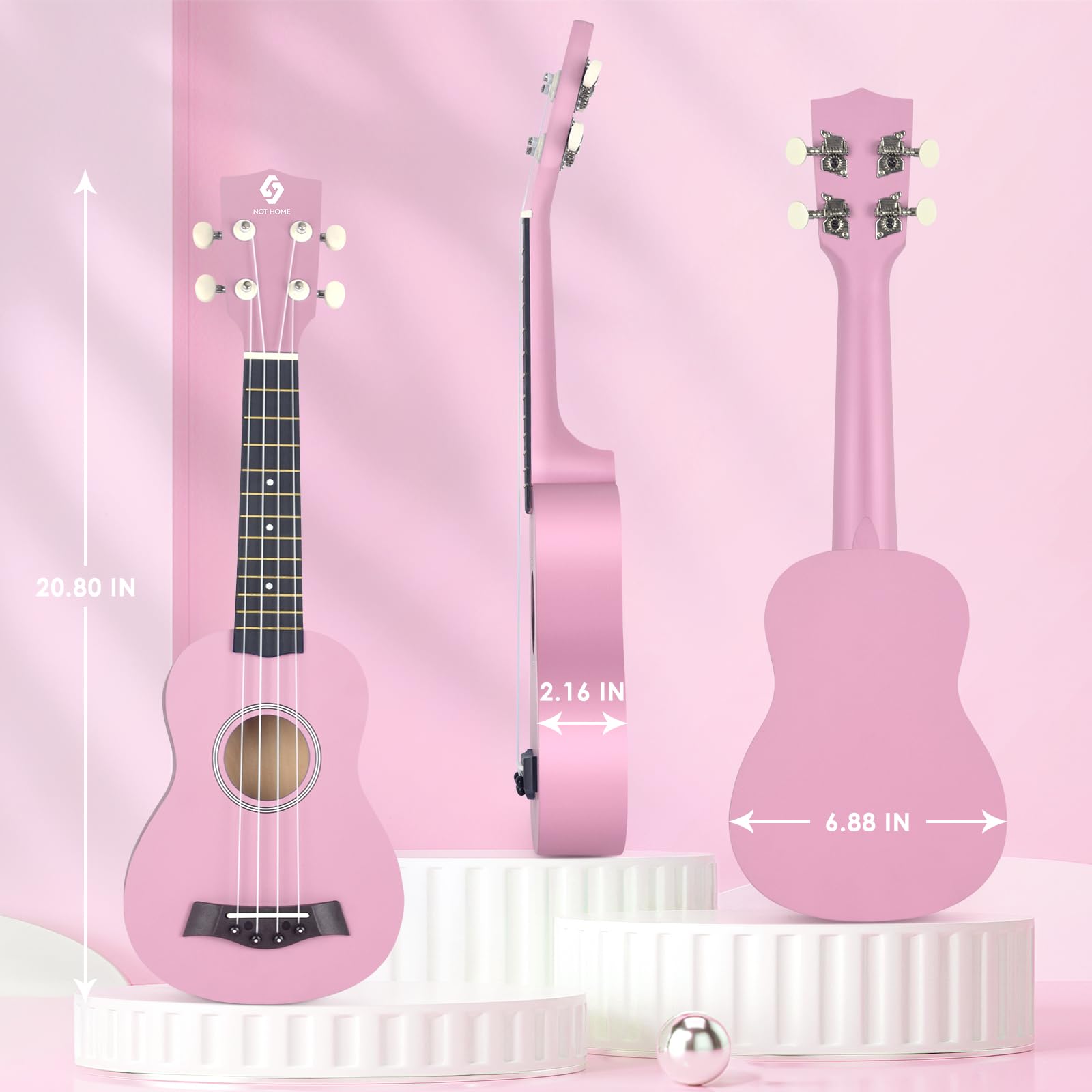 Soprano Ukulele for Beginners - 21 Inch Basswood Hawaiian Ukulele with 4 Strings, Perfect for Kids & Adults Learning Music - Pink | Great for Home Practice, Beach Performances & Music Classes
