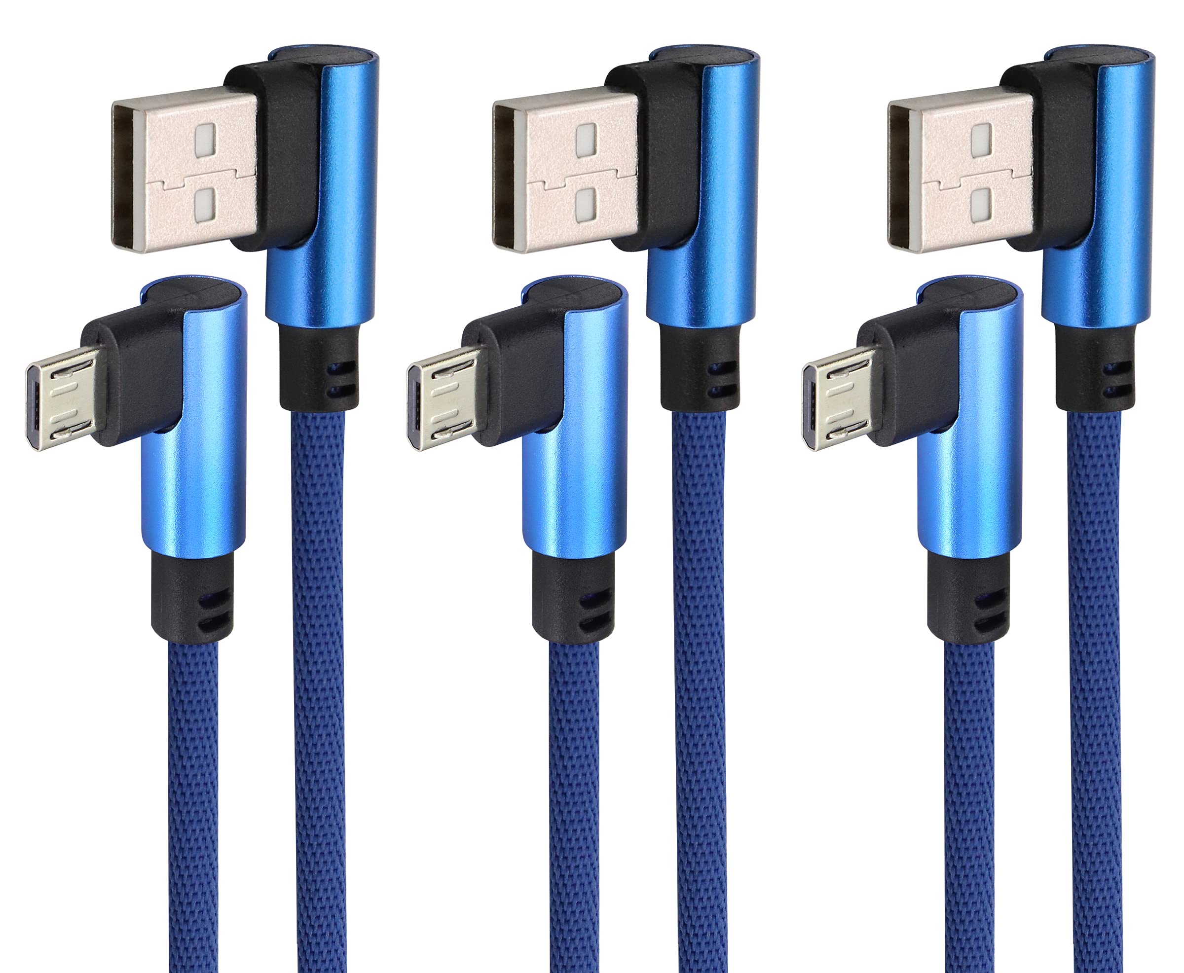 AAOTOKK 3 Ft 90 Degree Right Angle Micro USB Cable - Nylon Braided Fast Charging & Data Sync Cord for Android, Samsung, LG, Huawei Smartphones - Durable & Tangle-Free (2m/Blue) - Perfect for Gaming, Car Charging & Tight Spaces