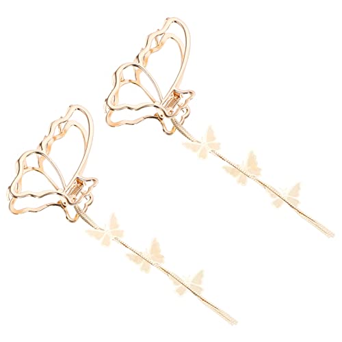 Lurrose 2Pcs Metal Hair Claw Clips with Tassel - Butterfly Hair Barrettes for Women & Girls - Perfect for Updos, Ponytails & Everyday Styling