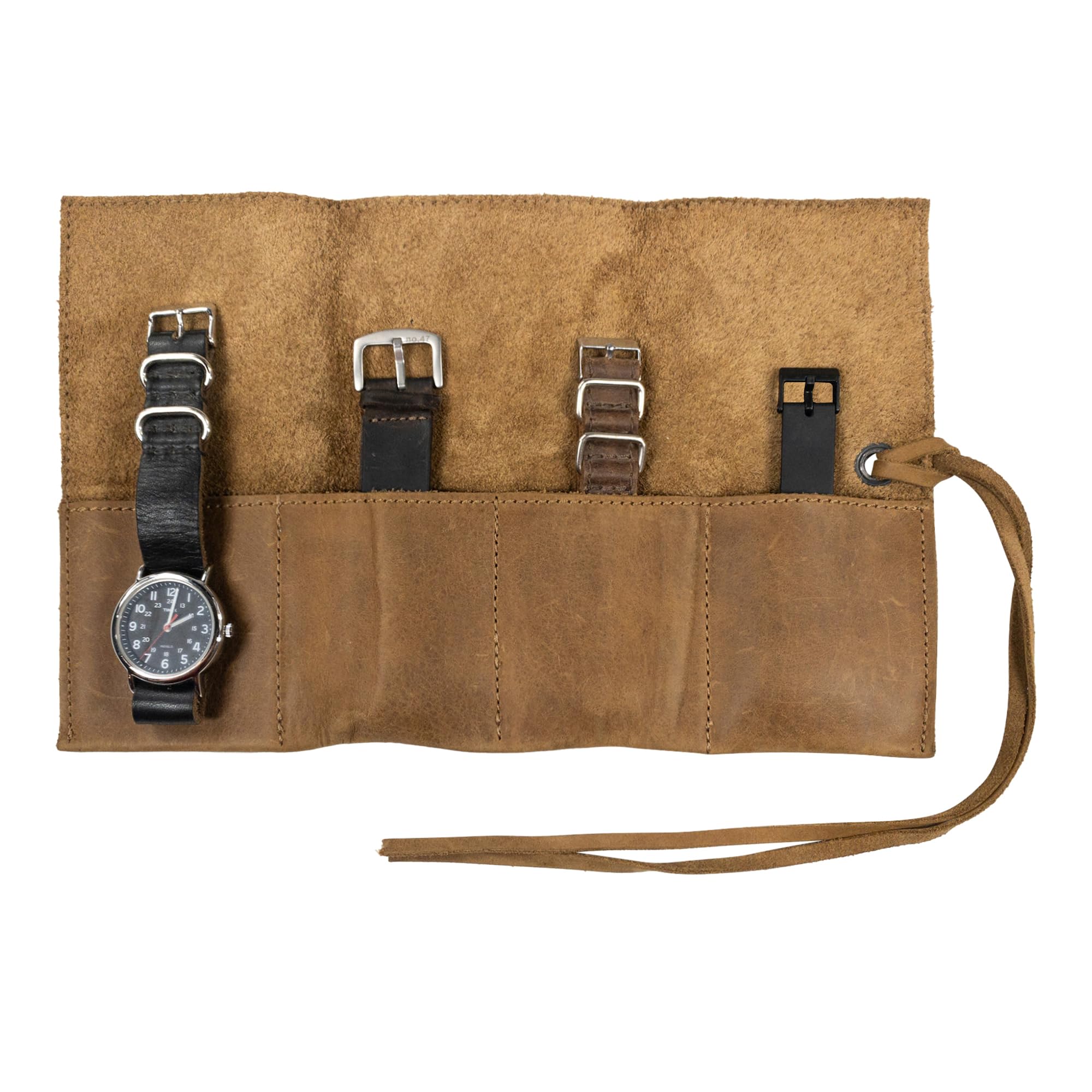 Premium Leather Watch Roll Organizer - Handcrafted Full Grain Leather Watch Case Holds 4 Watches | Travel-Friendly Watch Storage for Men & Women | Perfect for Business Trips, Vacations & Watch Collectors (Single Malt Mahogany)