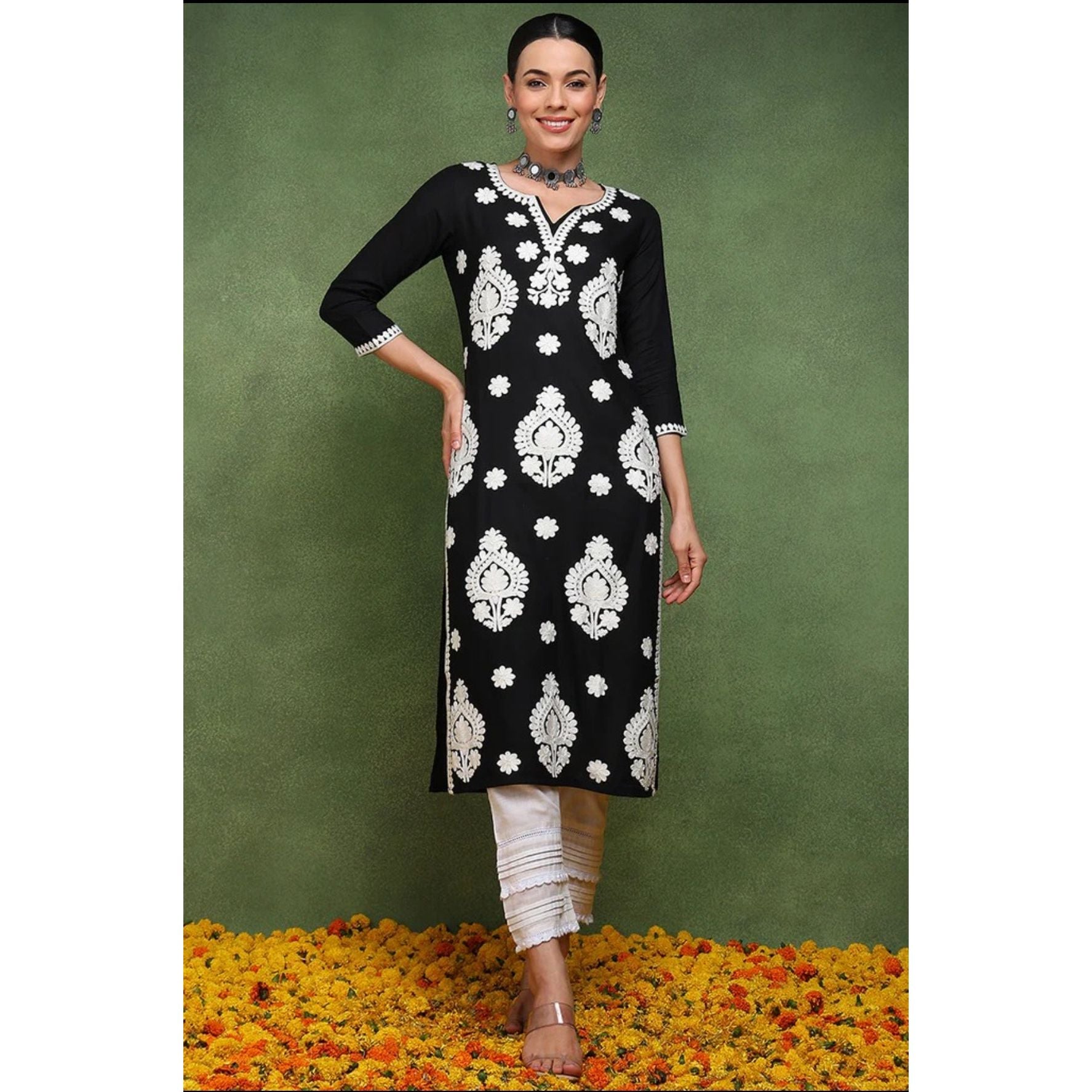 Elegant Chikankari Black Kurti for Women | Handcrafted Embroidered Indian Tunic Top | Perfect for Festivals, Parties & Casual Wear