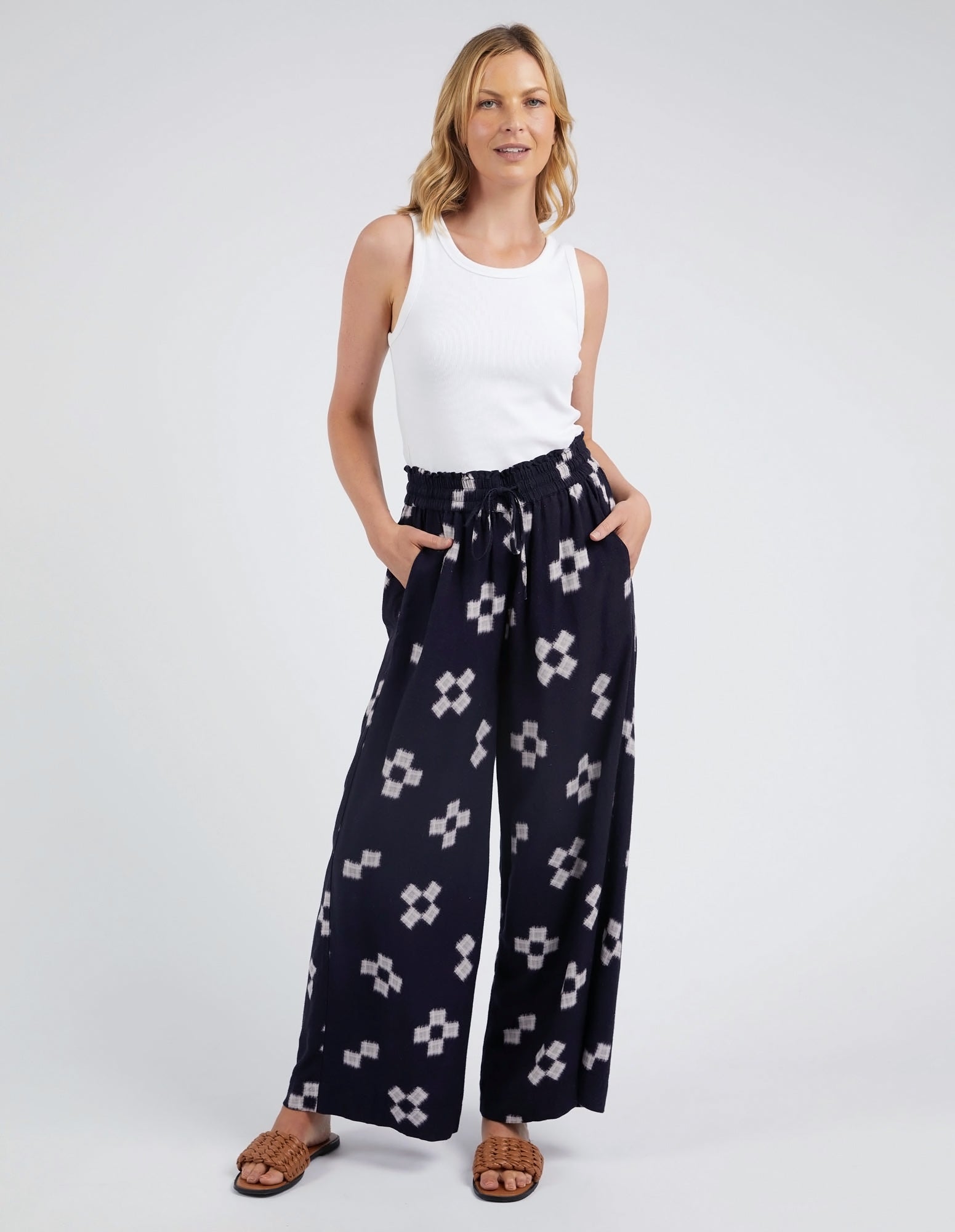 Elm Positano Women's Navy Print Pants - Comfortable & Stylish for Casual Wear, Office, and Travel
