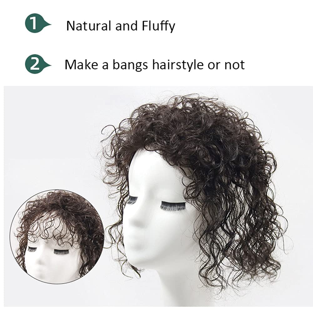 Natural Black Human Hair Topper for Women - 100% Real Clip-in Curly Hair Extension with Bangs (40cm) | Perfect for Thinning Hair, Alopecia & Everyday Styling