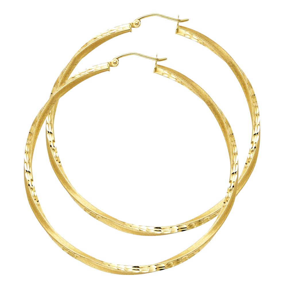 14k Gold Swirl Hoop Earrings - Diamond-Cut 2.6mm for Women