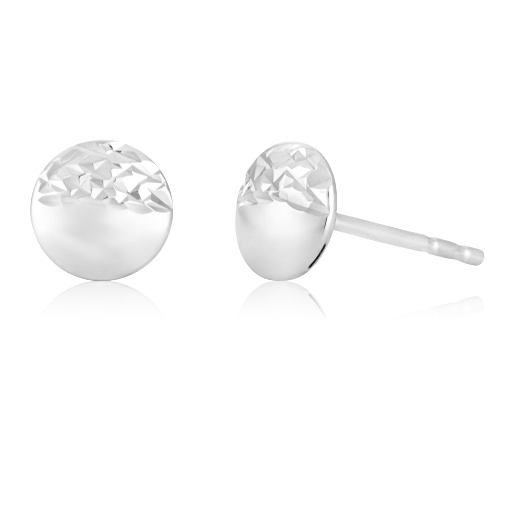 5mm White Gold Flat Ball Stud Earrings with Diamond Cut Finish - Elegant Everyday Wear for Women