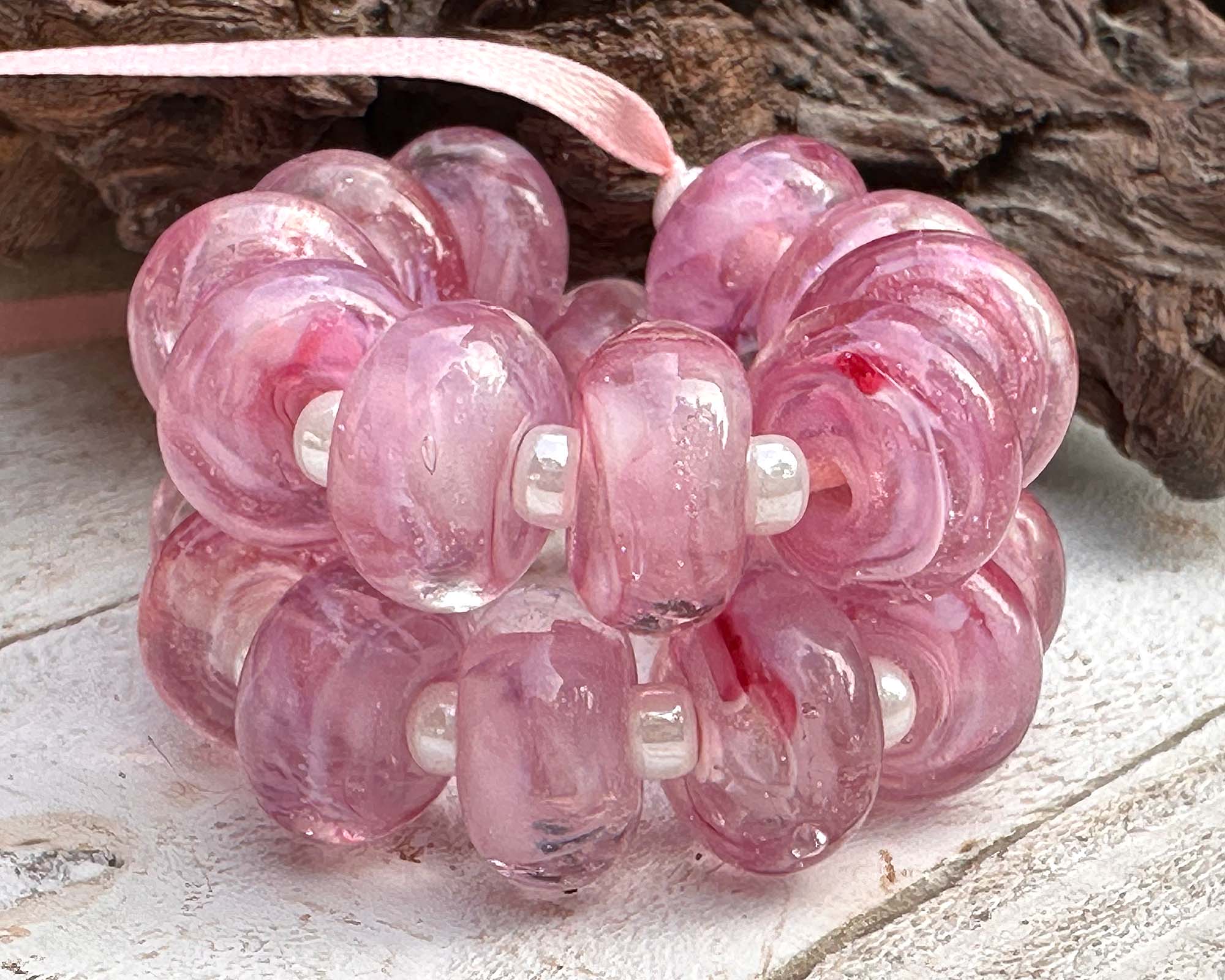 21 Pink Swirl Lampwork Glass Beads Set for Jewelry Making - DIY Bracelet, Necklace & Craft Projects - Perfect for Beaders and Artisans