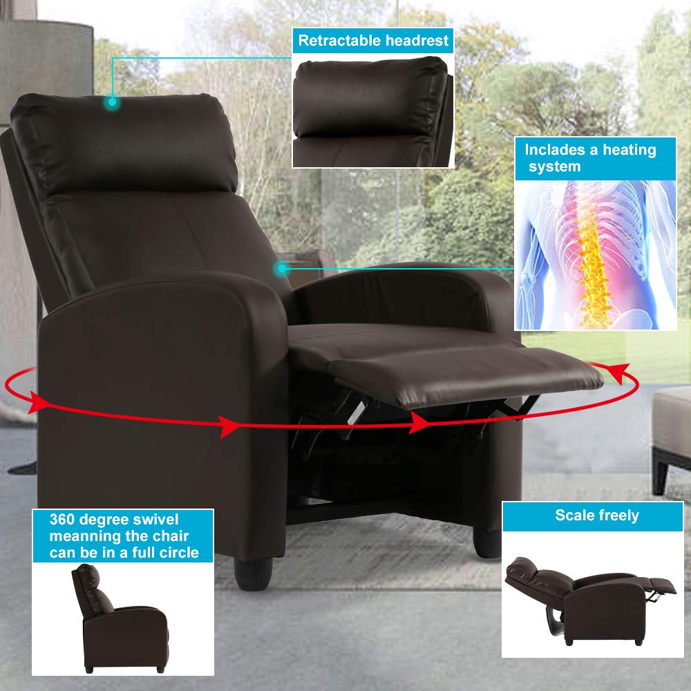 Ergonomic Recliner Chair for Adults with Massage & Remote Control - Soft Lounge Chair for Living Room, Gaming, Reading & Theater Seating - Brown Reclining Sofa Chair - Perfect for Relaxation, Entertainment & Home Comfort