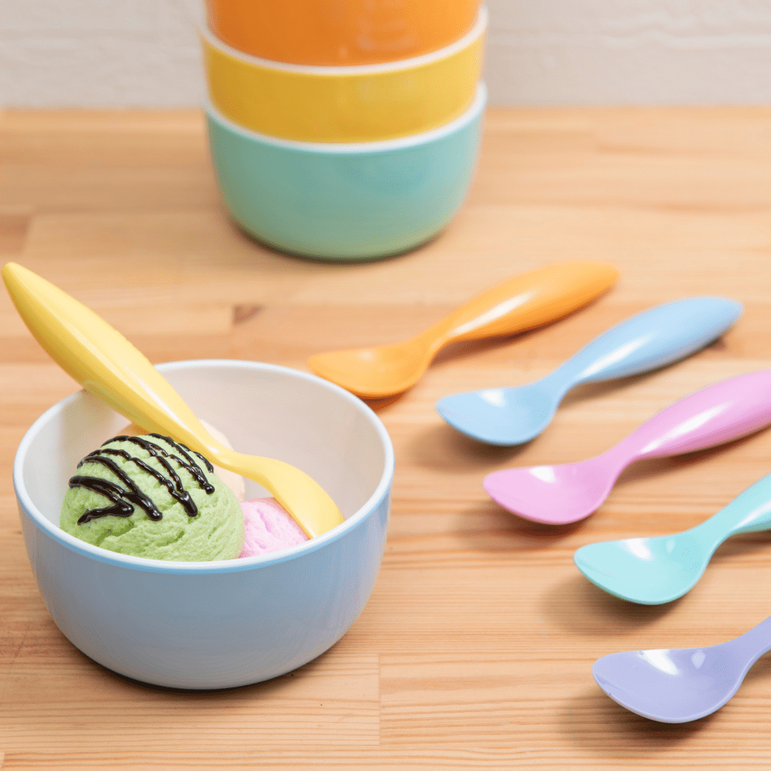 Bzyoo ColorPop Melamine Spoon Set - 6 Piece Pastel Colored Kitchen Utensils for Dining, Parties & Picnics