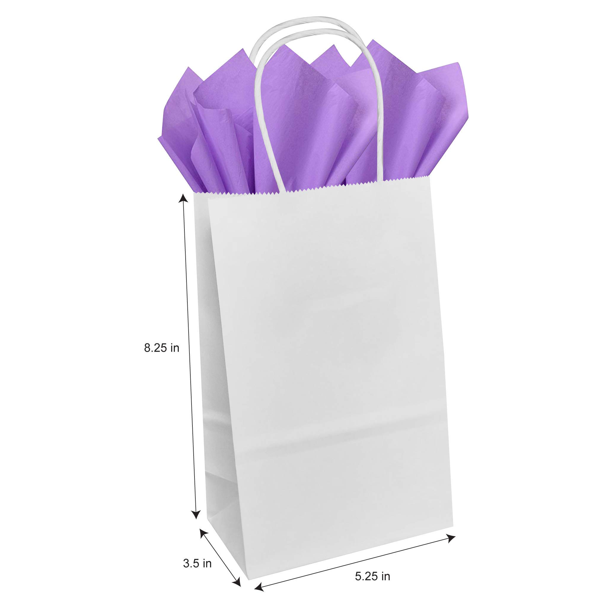 Premium White Kraft Paper Gift Bags with Lilac Purple Tissue Wrap - 5.25