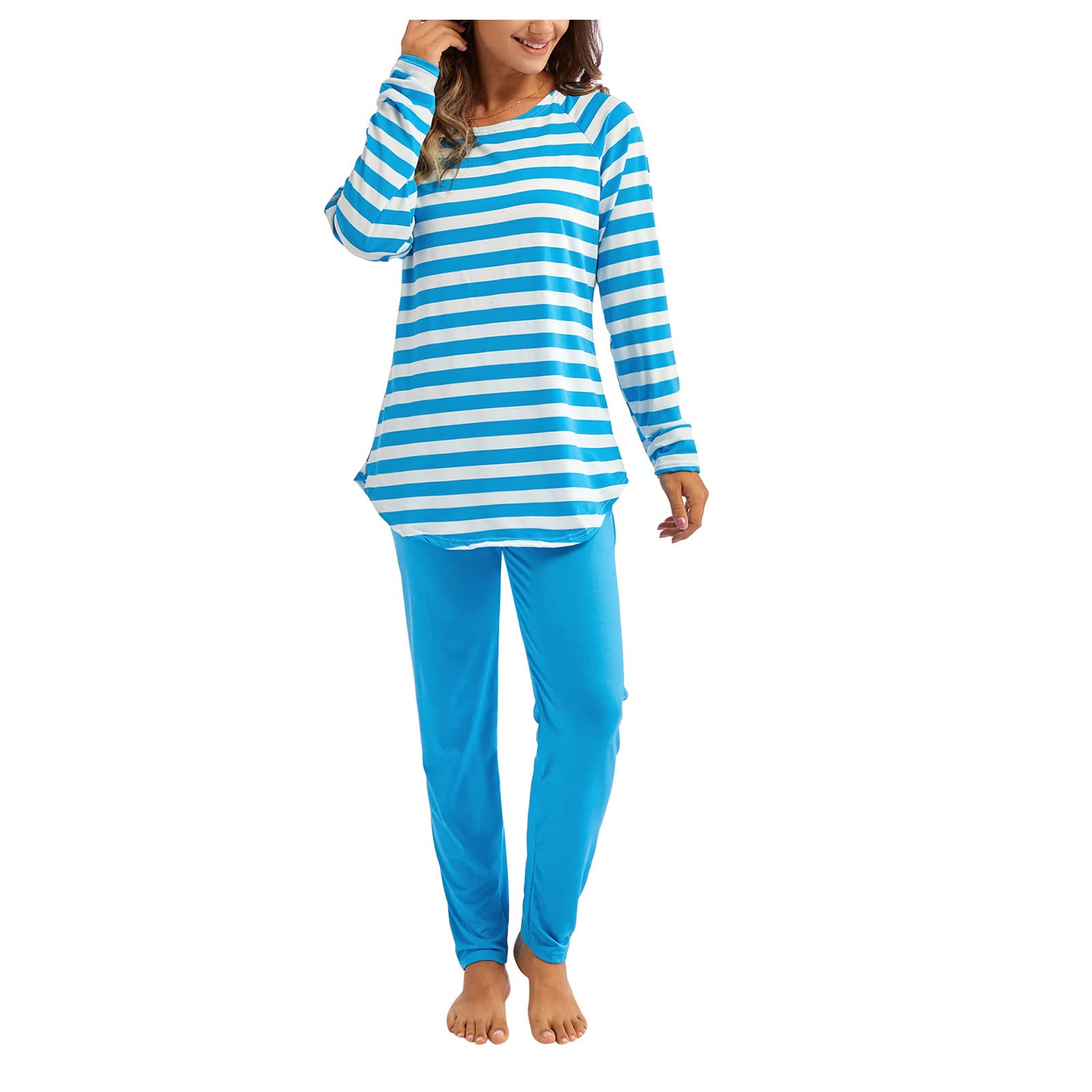 Women's Soft Striped Pajama Set - Long Sleeve Top & Pants Comfy Loungewear for Fall/Winter - Perfect for Sleeping, Relaxing at Home or Casual Jogging Outfits