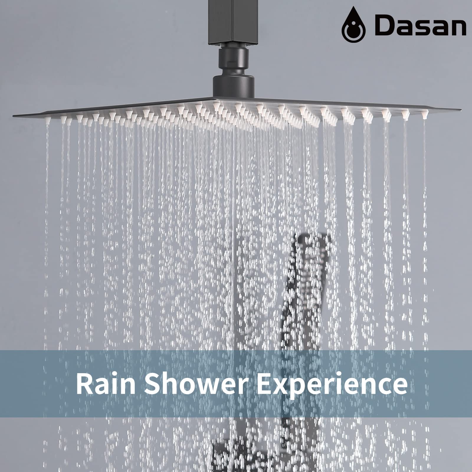 Matte Black Shower System with 4 Body Spray Jets, 12’’ Rainfall Ceiling Shower Head & Handheld Spray - DASAN Full Body Shower Faucet Combo Set (SA-SS03BMB-S12C) for Luxurious Spa-Like Bathroom Experience